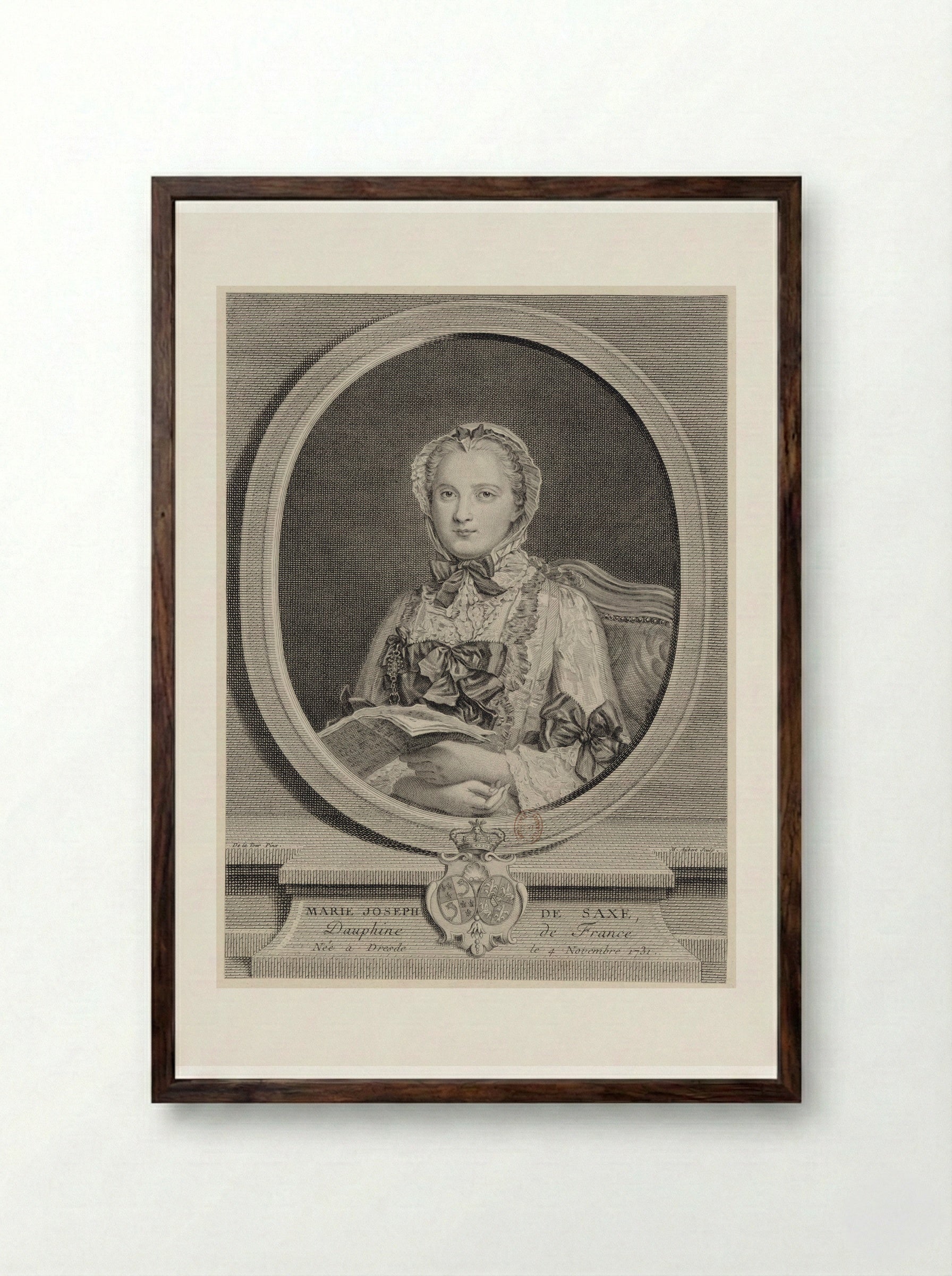 Portrait of Marie-Josephe of Saxony - Maurice Quentin de La Tour - Framed Print Dark Wood