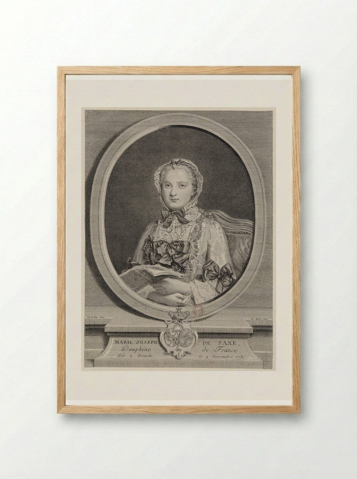 Portrait of Marie-Josephe of Saxony - Maurice Quentin de La Tour - Framed Print Wood