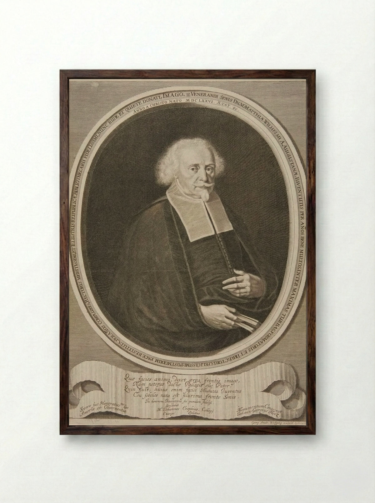 Portrait of Matthias Wilhelmus - Georg Andreas Wolfgang - Framed Print Dark Wood