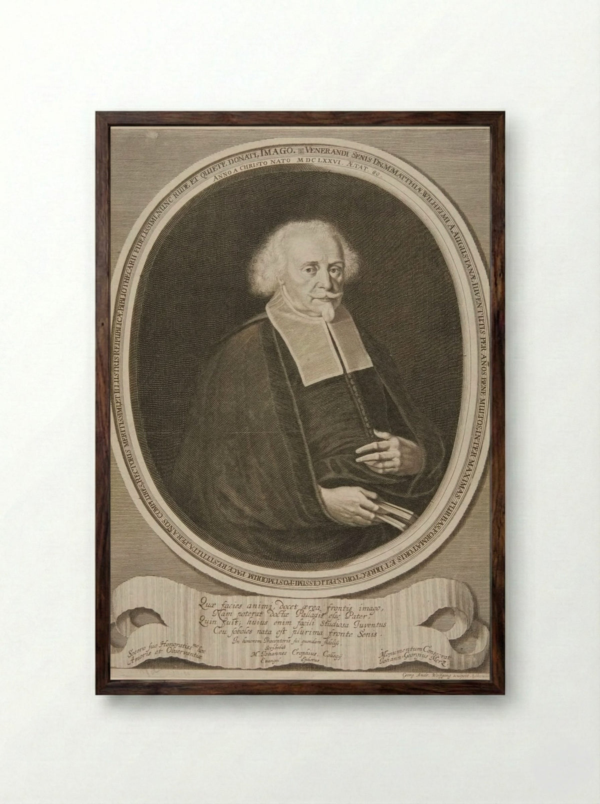 Portrait of Matthias Wilhelmus - Georg Andreas Wolfgang - Framed Print Dark Wood