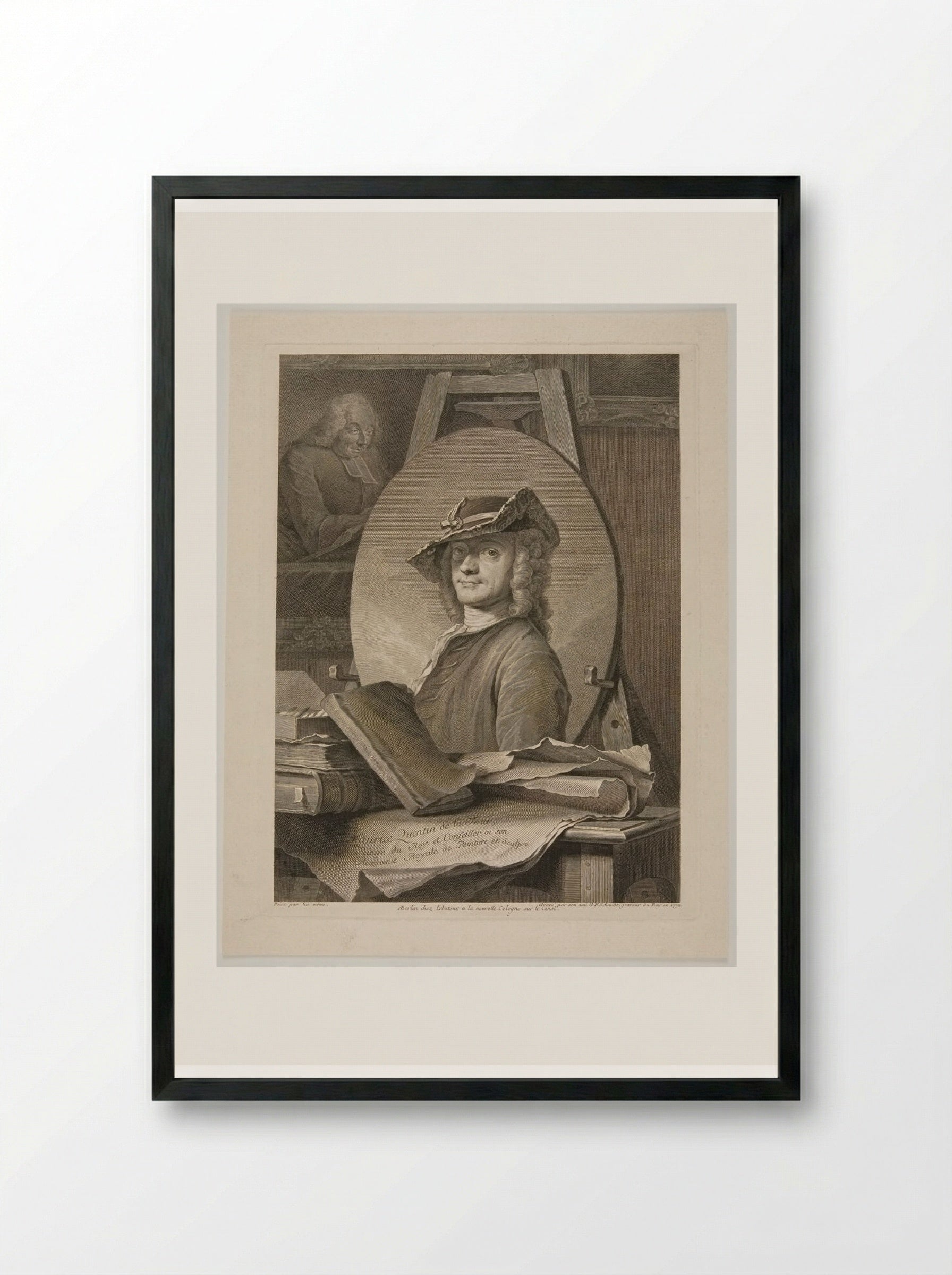 Portrait of Maurice Quentin de La Tour - Georg Friedrich Schmidt - Framed Print Black