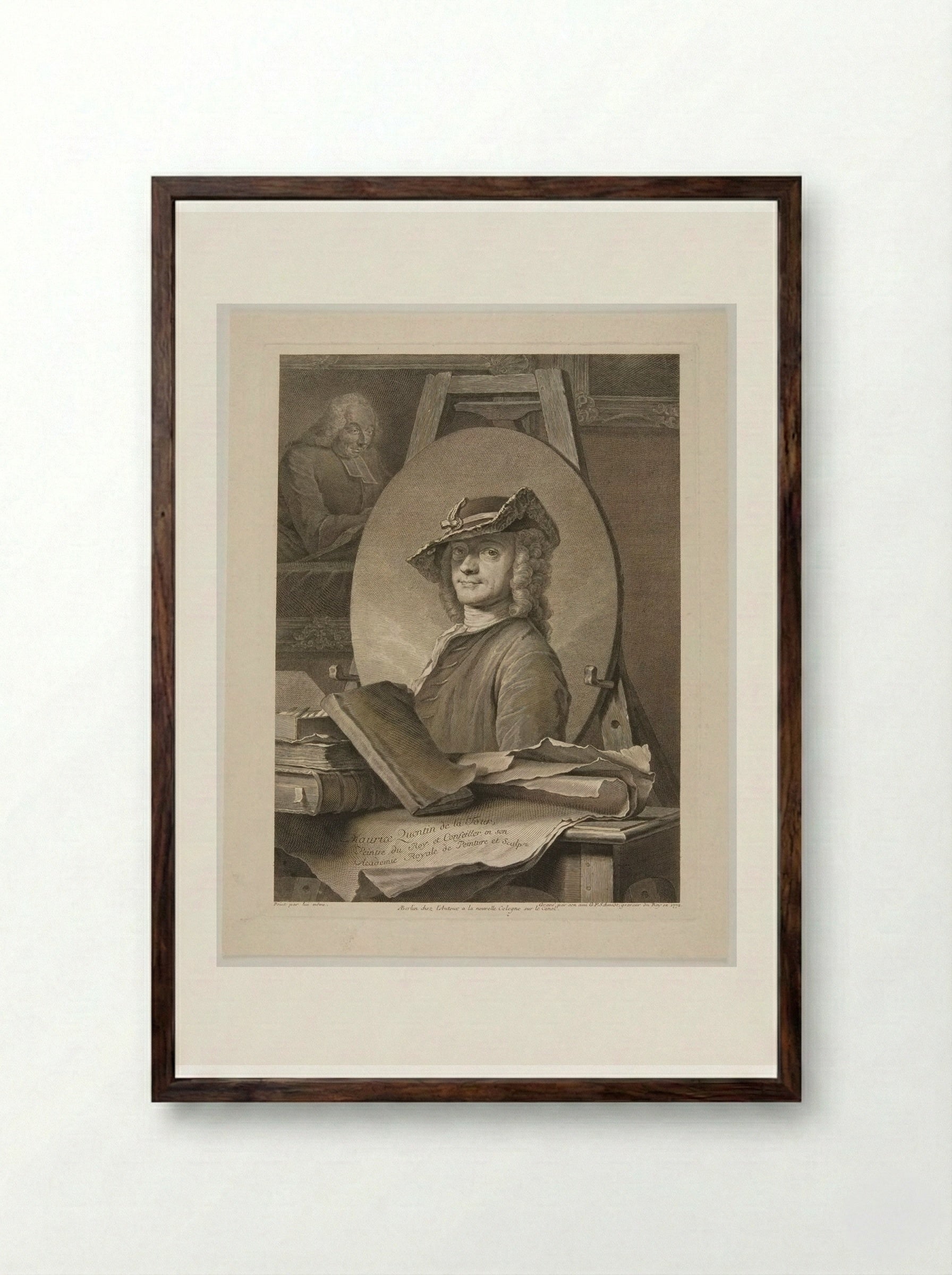 Portrait of Maurice Quentin de La Tour - Georg Friedrich Schmidt - Framed Print Dark Wood