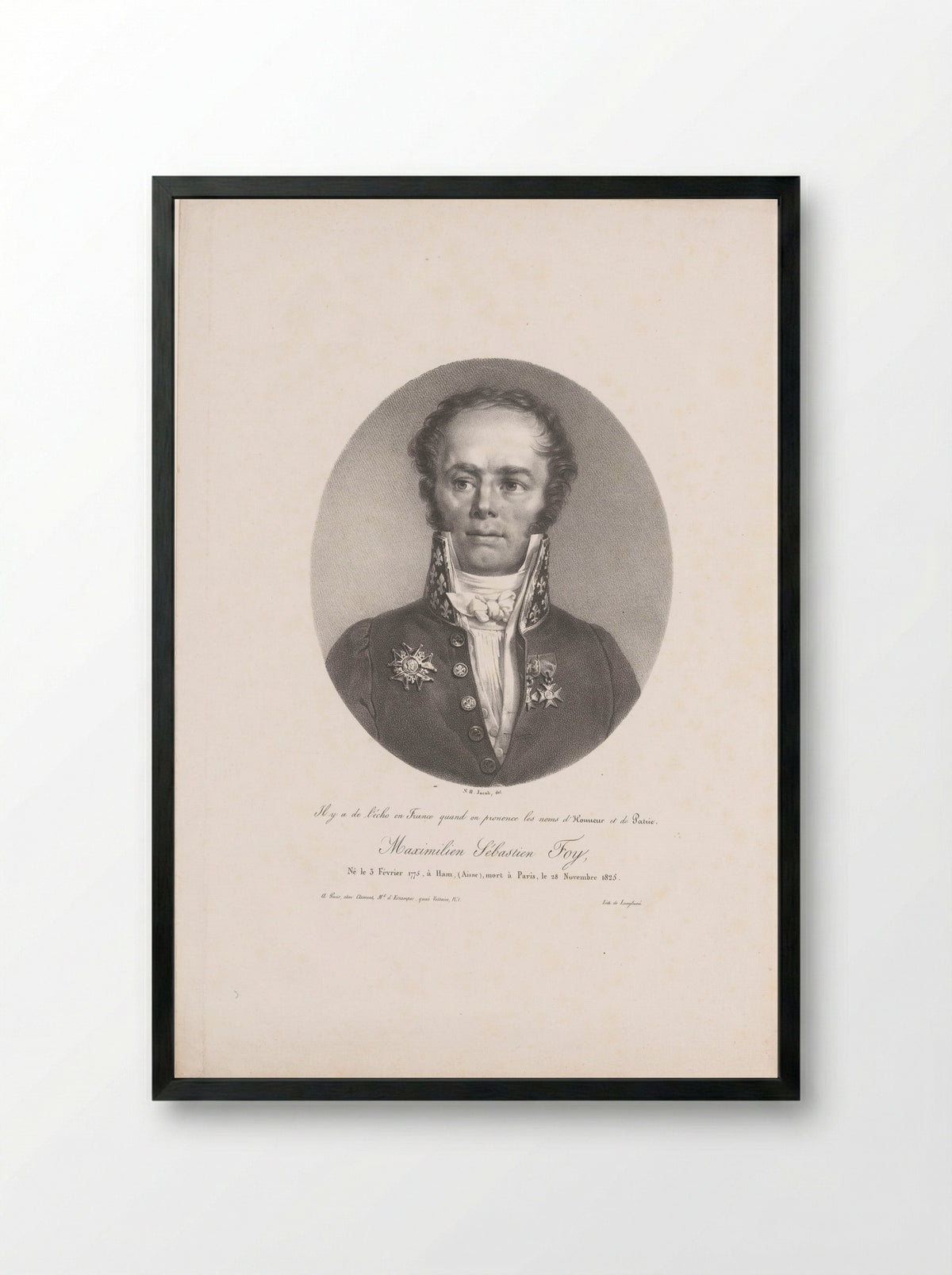 Portrait of Maximilien Sébastien Foy - Jean Pierre Sudre - Framed Print Black