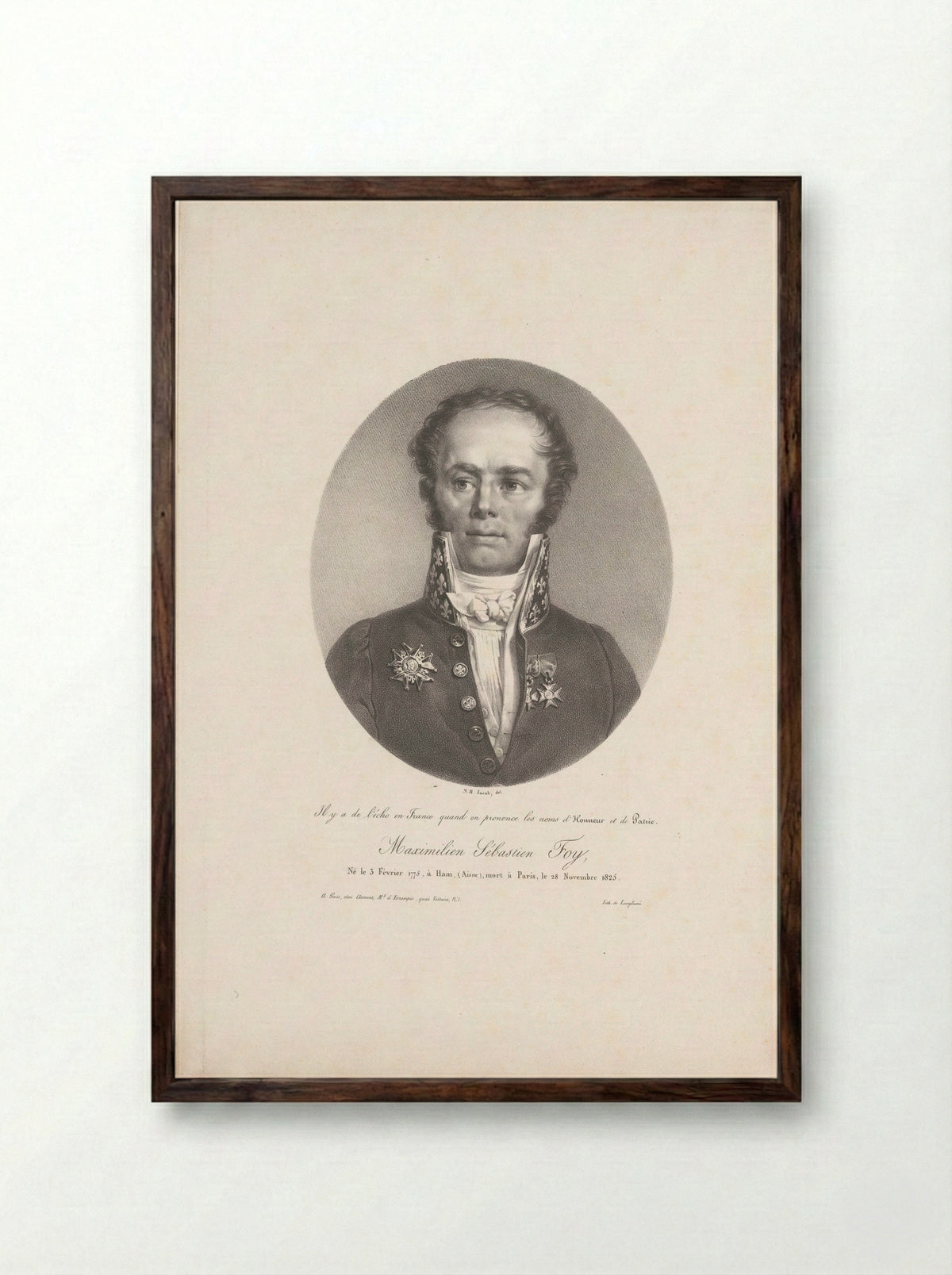 Portrait of Maximilien Sébastien Foy - Jean Pierre Sudre - Framed Print Dark Wood
