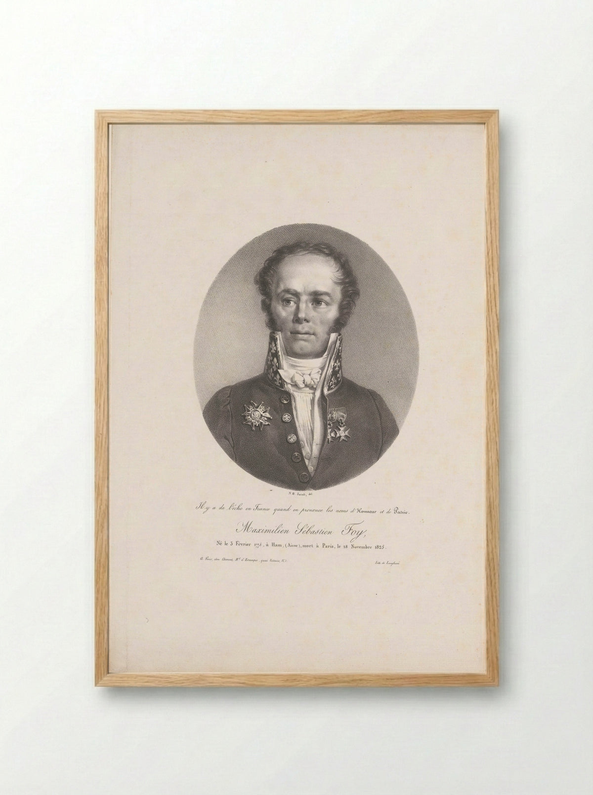 Portrait of Maximilien Sébastien Foy - Jean Pierre Sudre - Framed Print Wood
