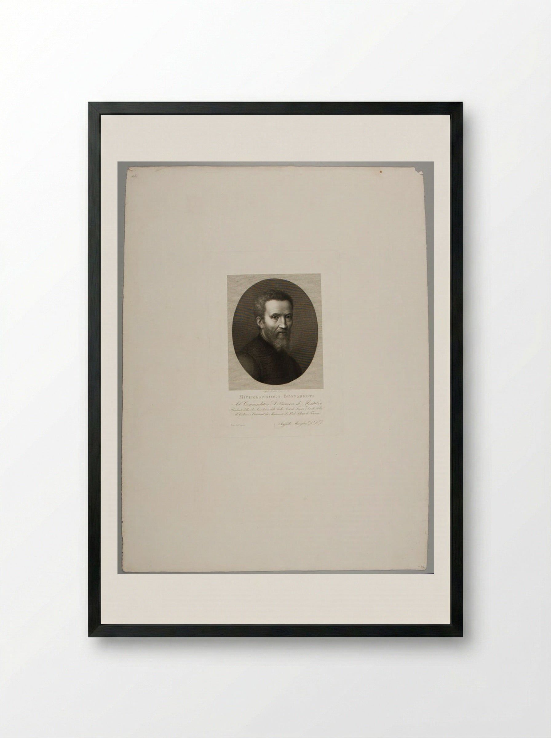 Portrait of Michelangelo Buonarroti - Raphael Morghen - Framed Print Black