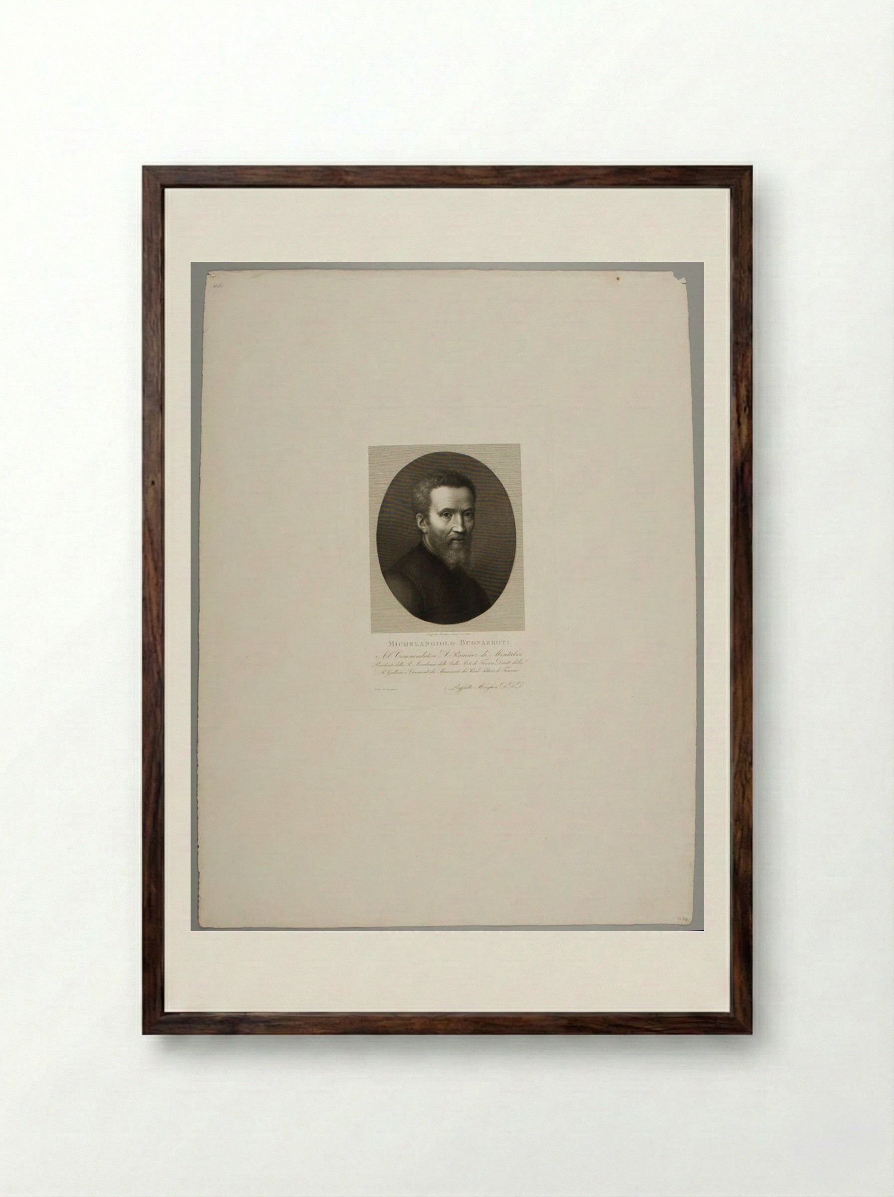 Portrait of Michelangelo Buonarroti - Raphael Morghen - Framed Print Dark Wood