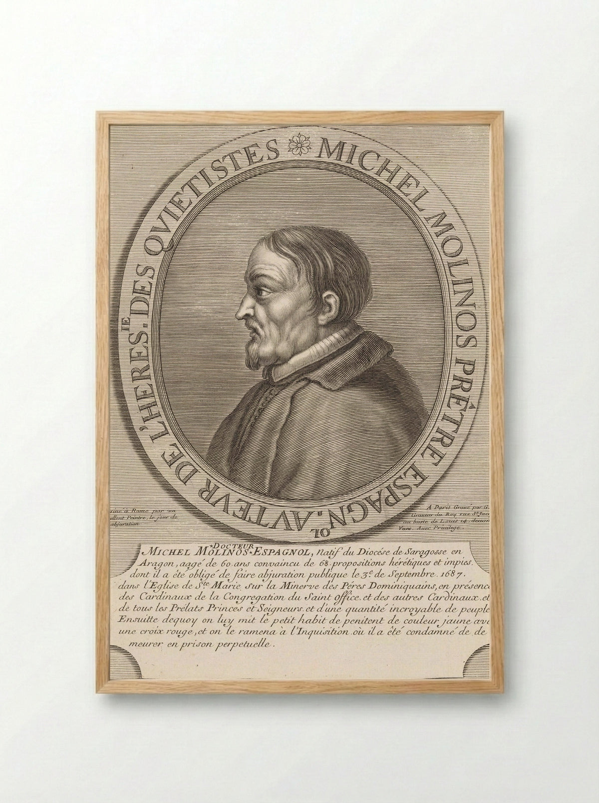 Portrait of Miguel de Molinos - Guillaume Vallet - Framed Print Wood