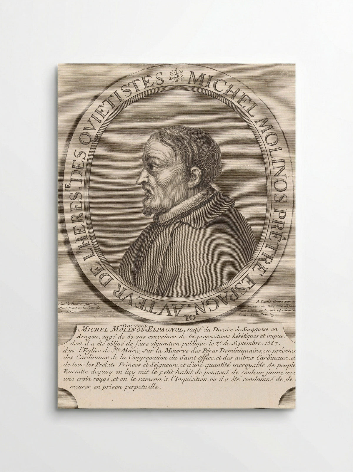 Portrait of Miguel de Molinos - Guillaume Vallet - Poster