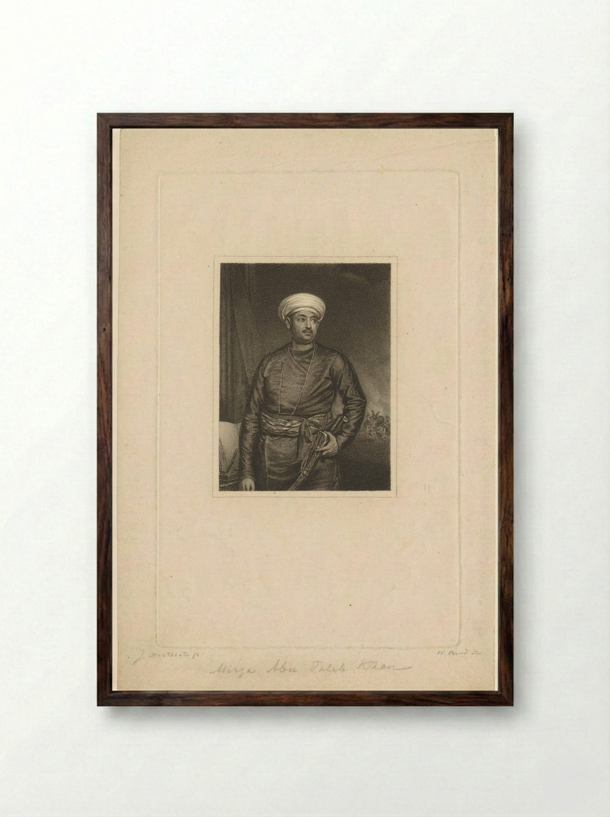 Portrait of Mirza Abu Taleb Khan - William Bond - Framed Print Dark Wood