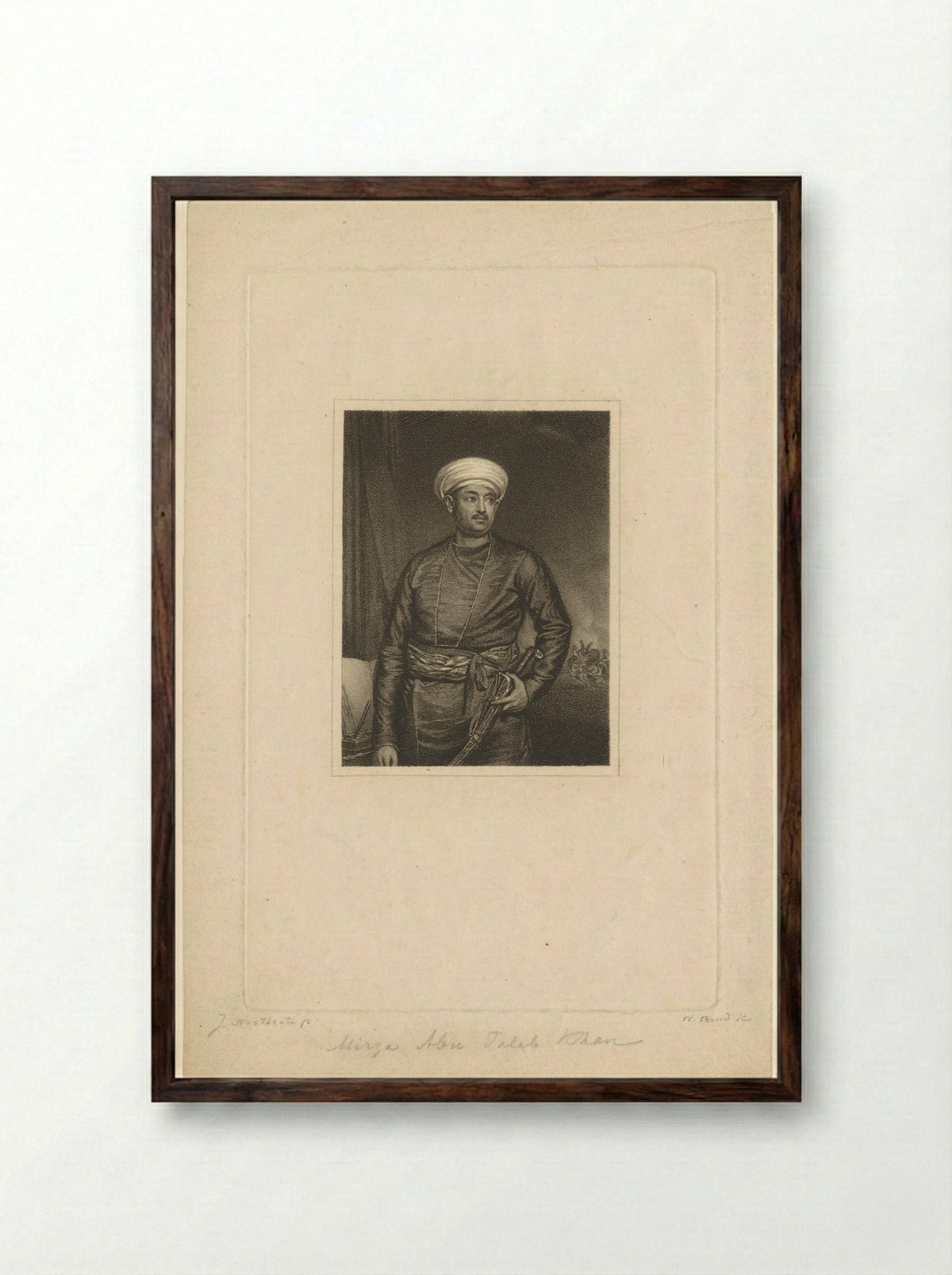 Portrait of Mirza Abu Taleb Khan - William Bond - Framed Print Dark Wood