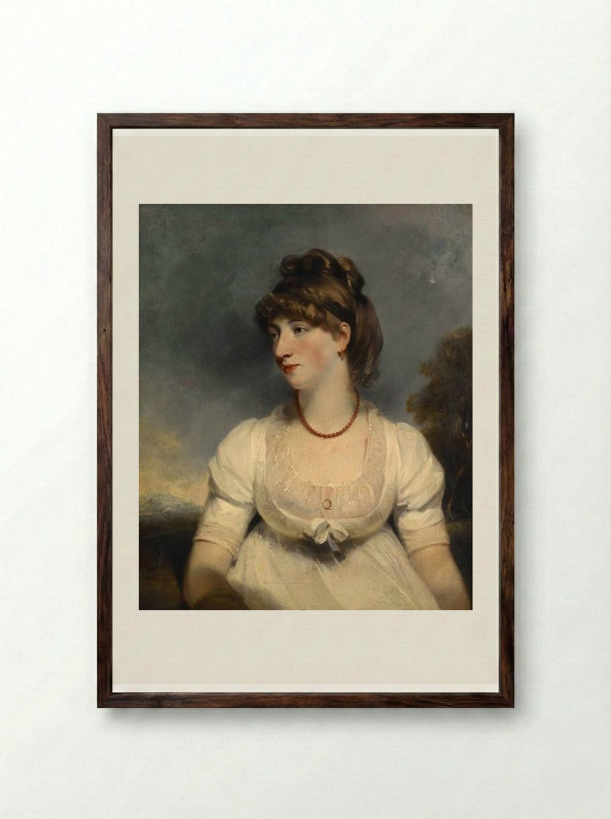 Portrait of Miss Fisher - John Hoppner - Framed Print Dark Wood