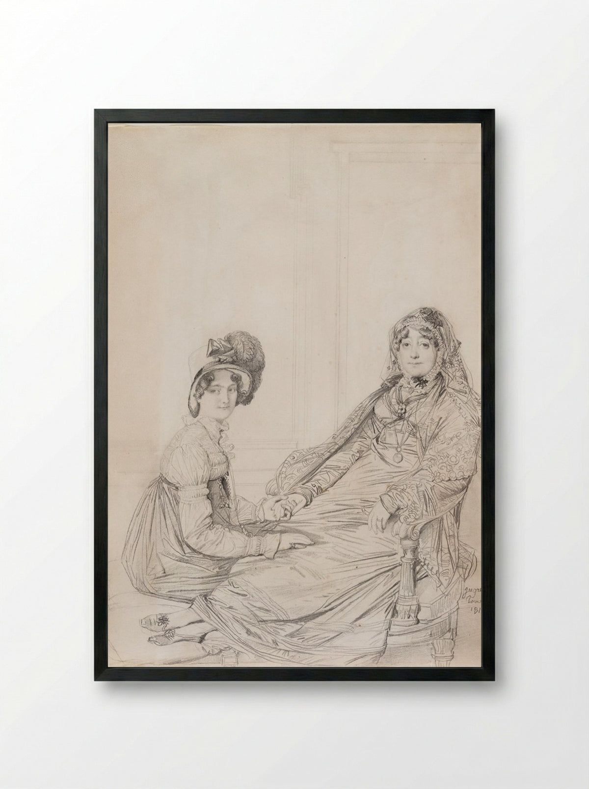Portrait of Mrs. George Vesey and Her Daughter Elizabeth Vesey - Jean-Auguste-Dominique Ingres - Framed Print Black