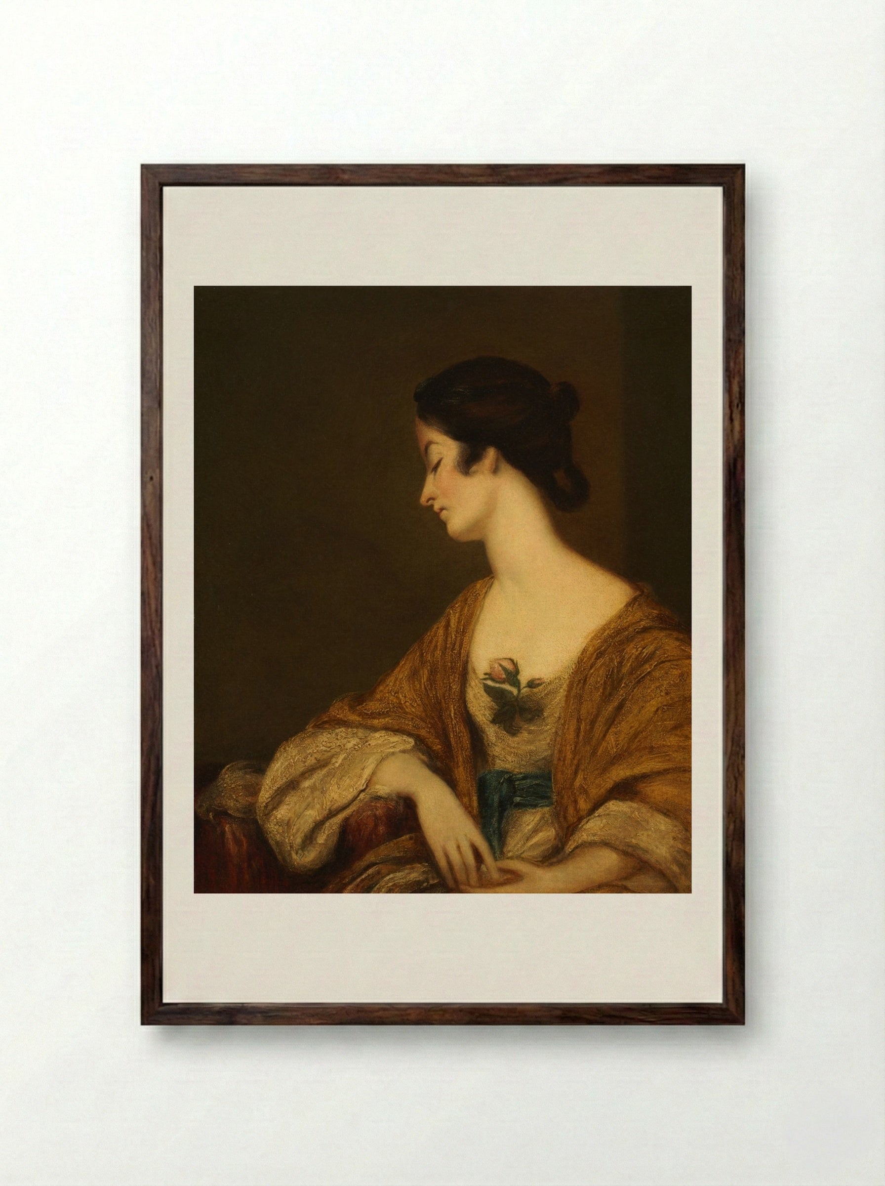 Portrait of Mrs. George Collier - Joshua Reynolds - Framed Print Dark Wood