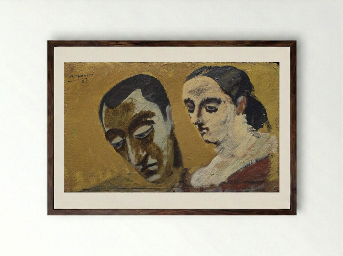 Portrait of Myself and My Imaginary Wife - Arshile Gorky - Framed Print Dark Wood