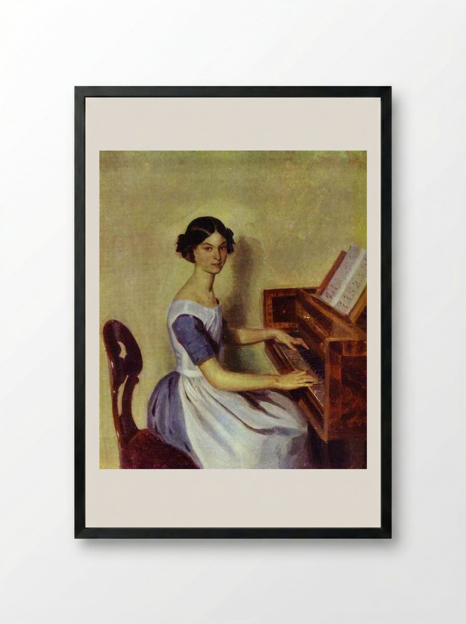 Portrait of Nadezhda P. Zhdanovich at the Piano - Pavel Fedotov - Framed Print Black