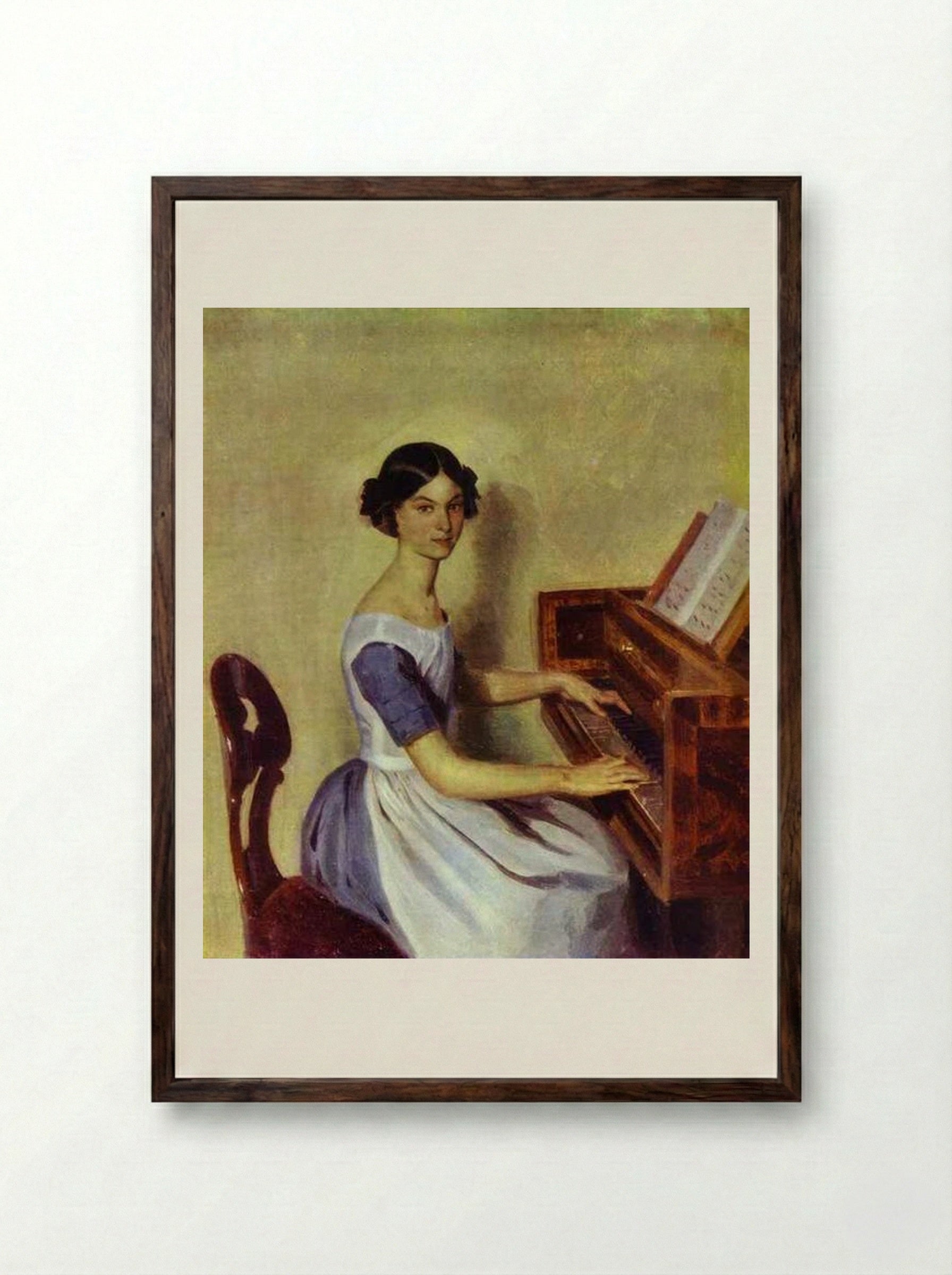 Portrait of Nadezhda P. Zhdanovich at the Piano - Pavel Fedotov - Framed Print Dark Wood