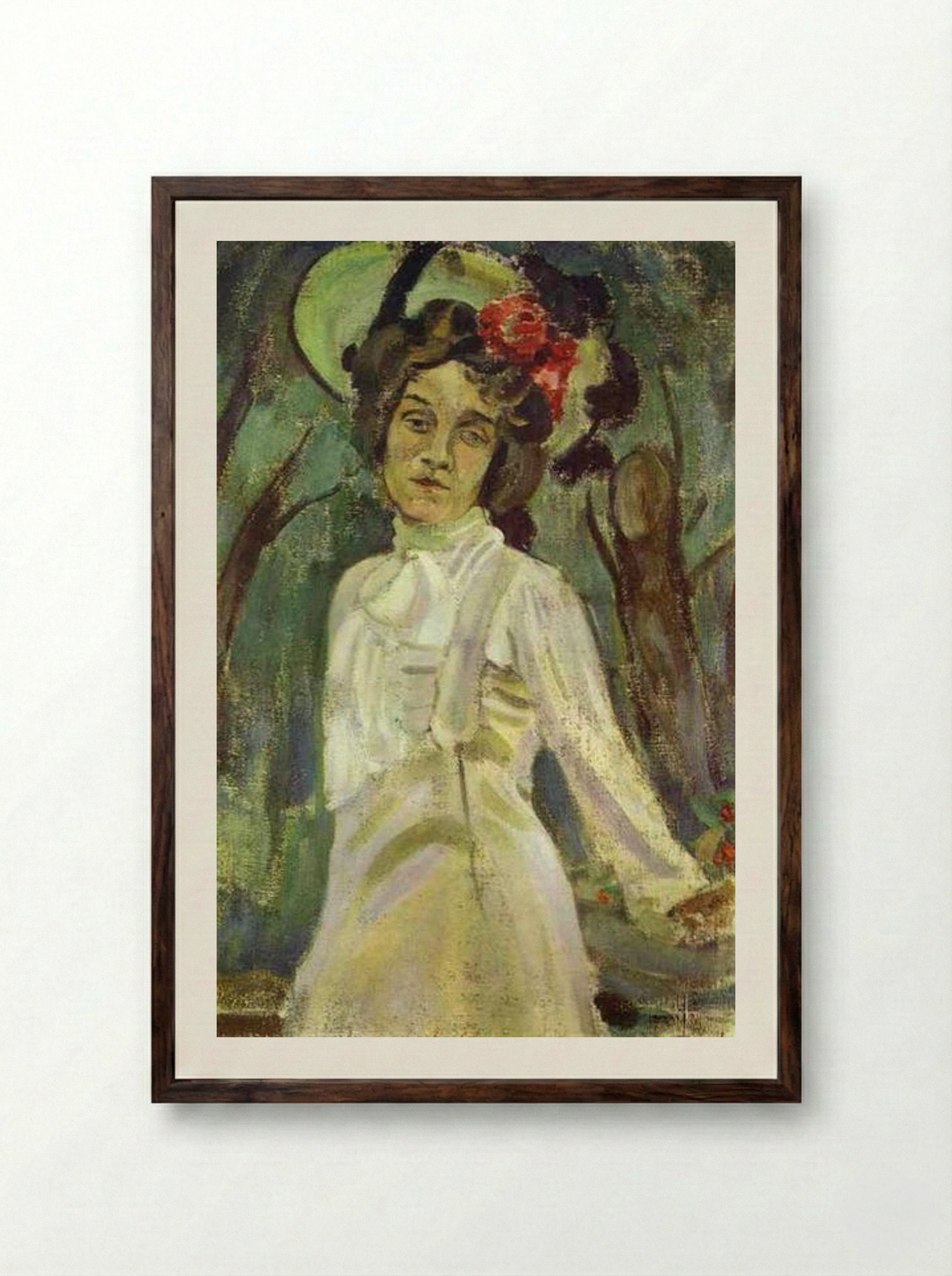 Portrait of Nadezhda Staniukovich - Victor Borisov-Musatov - Framed Print Dark Wood