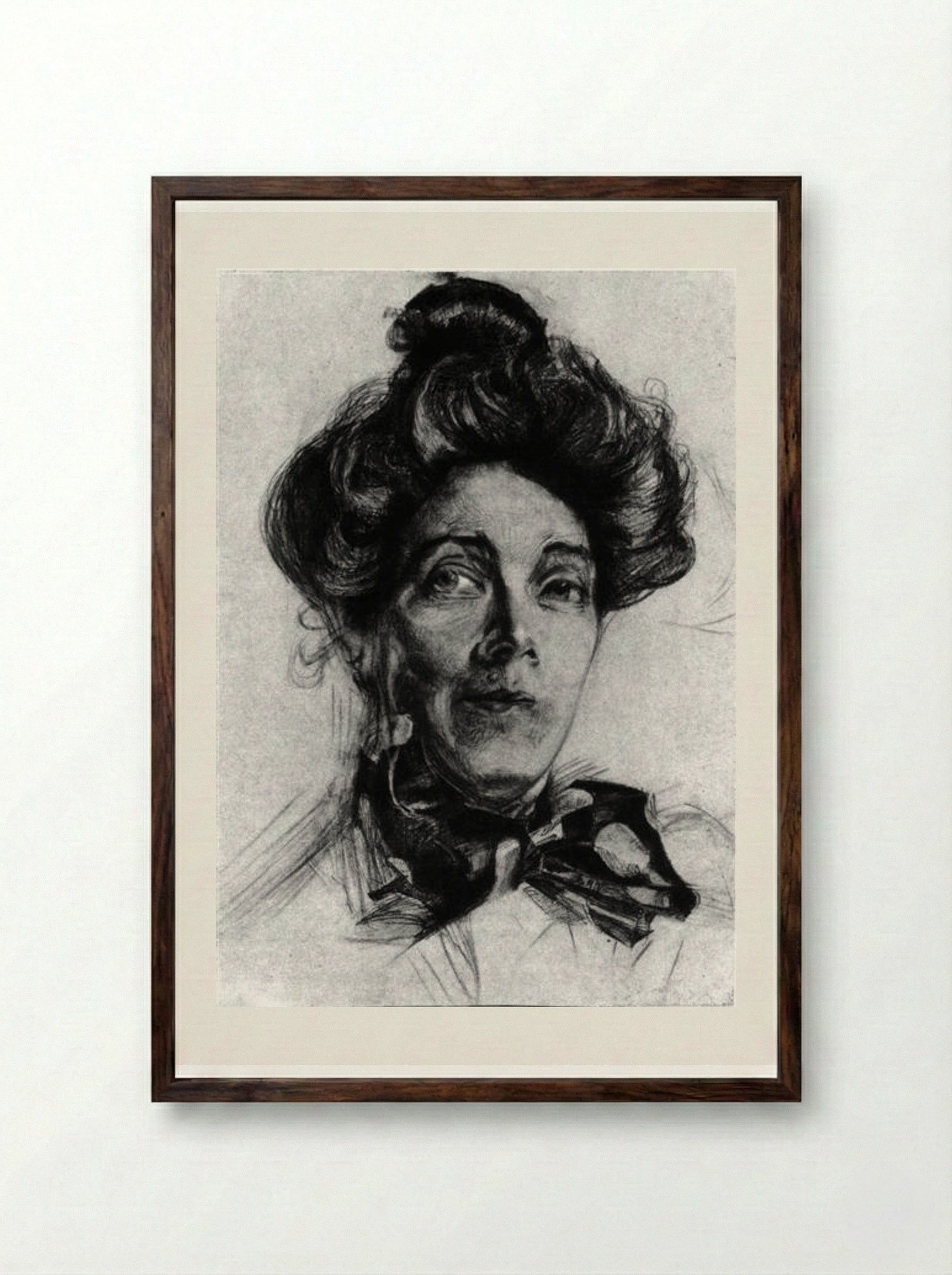 Portrait of Nadezhda Zabela-Vrubel - Mikhail Vrubel - Framed Print Dark Wood