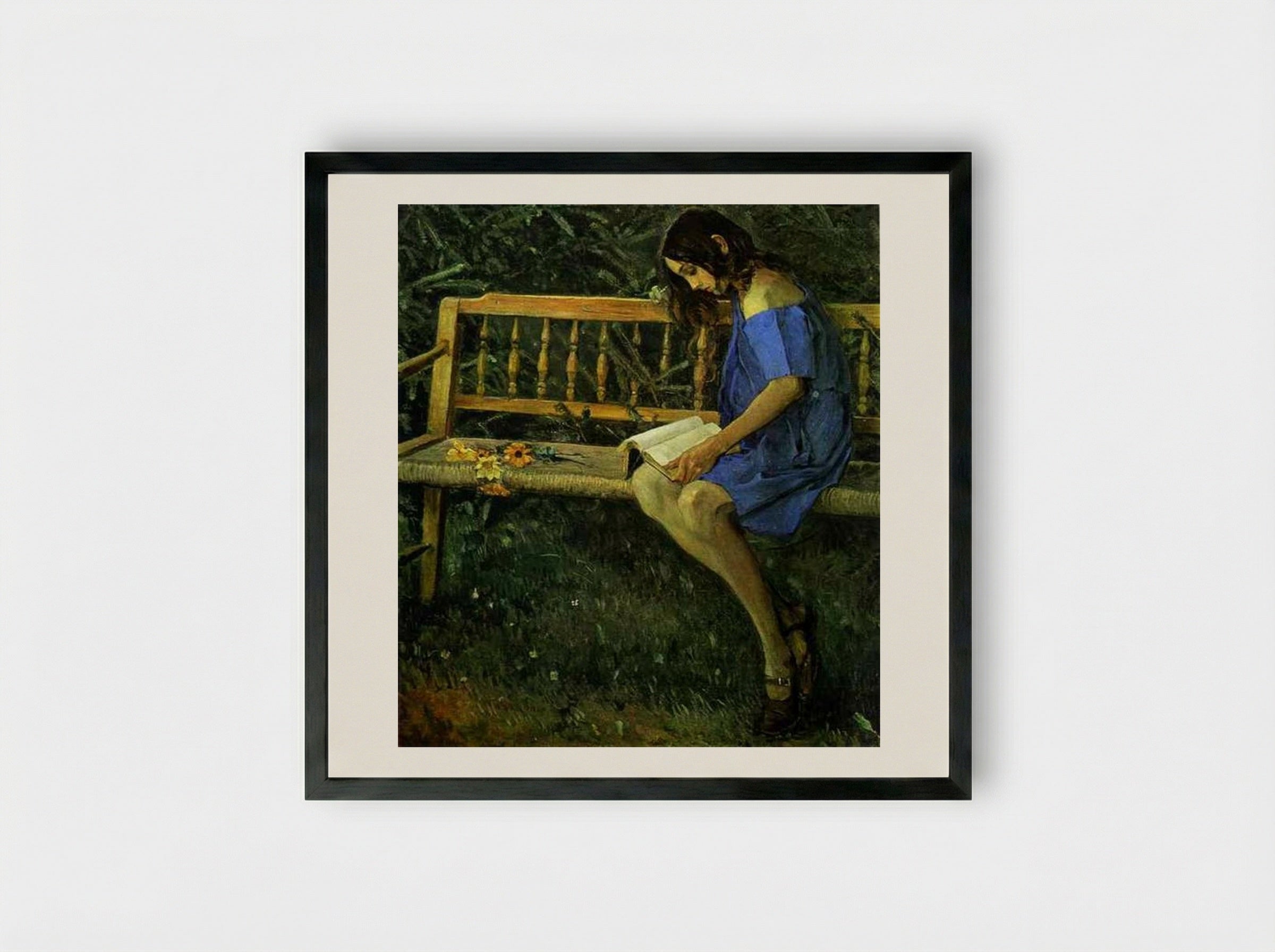 Portrait of Natasha Nesterova (On a Garden Bench) - Mikhail Nesterov - Framed Print Black