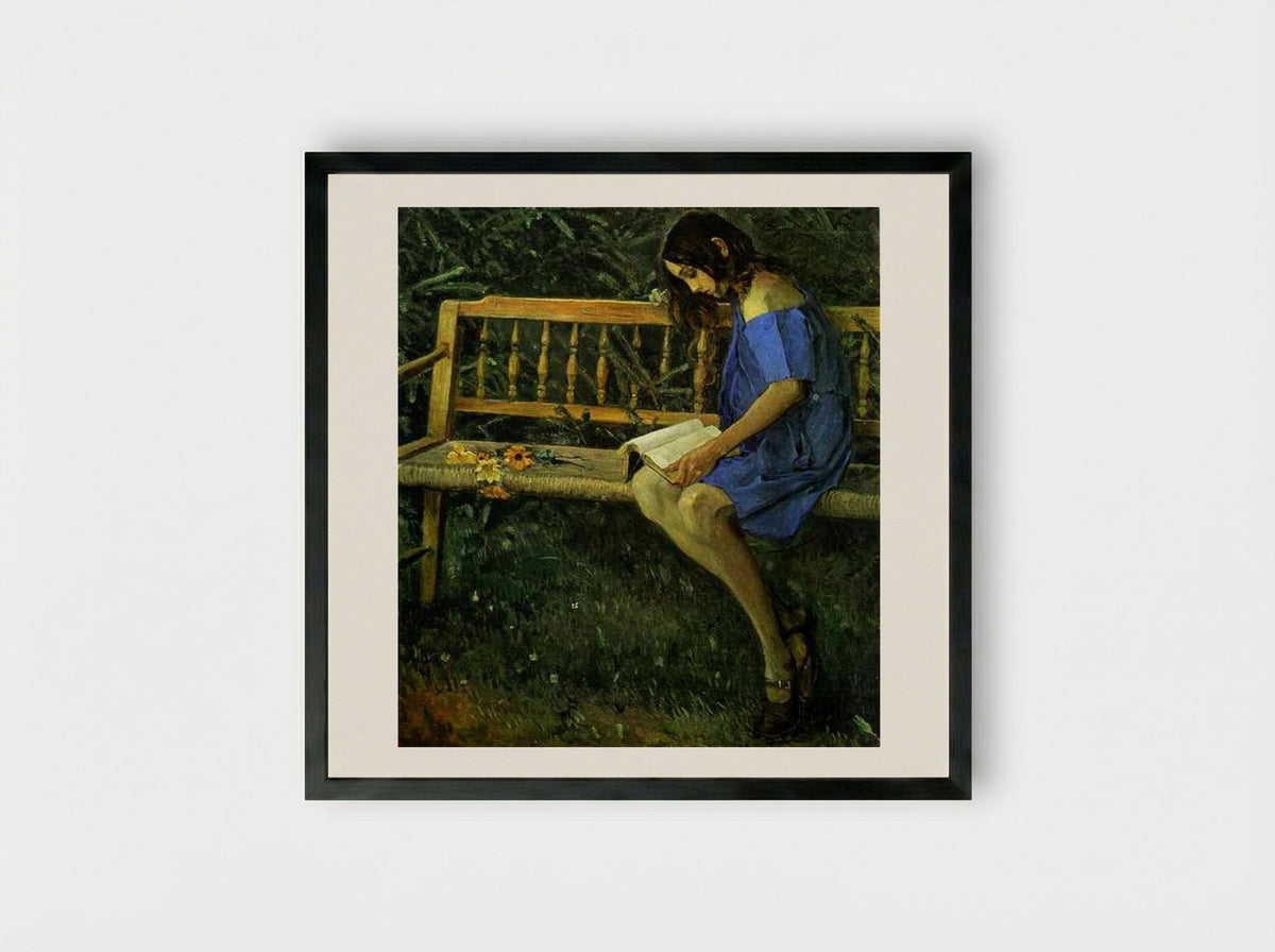 Portrait of Natasha Nesterova (On a Garden Bench) - Mikhail Nesterov - Framed Print Black