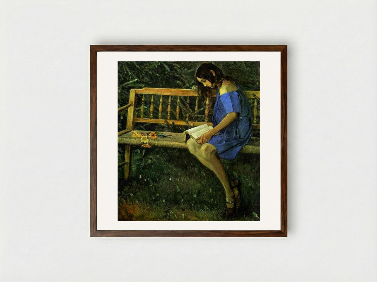 Portrait of Natasha Nesterova (On a Garden Bench) - Mikhail Nesterov - Framed Print Dark Wood