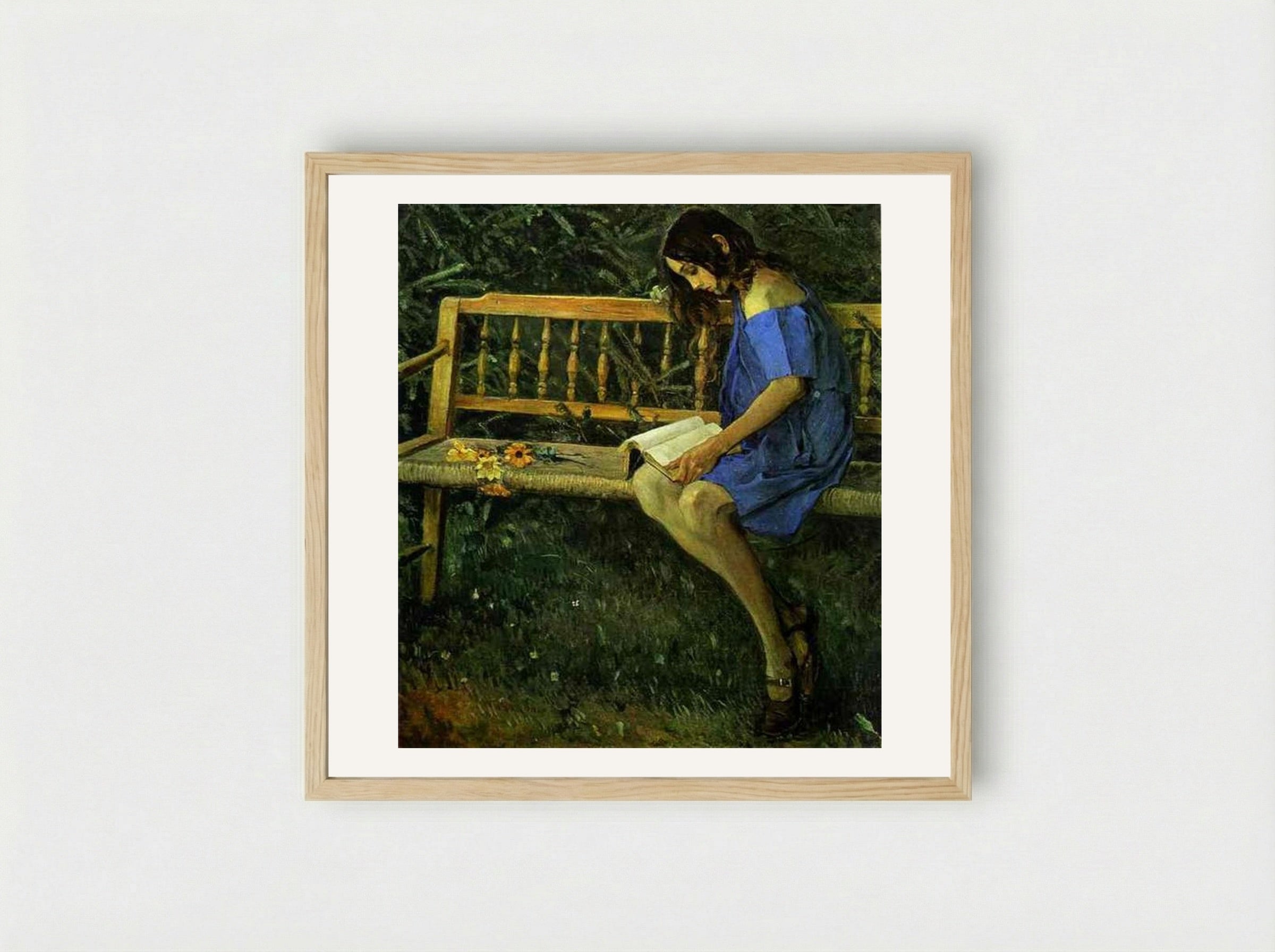 Portrait of Natasha Nesterova (On a Garden Bench) - Mikhail Nesterov - Framed Print Wood