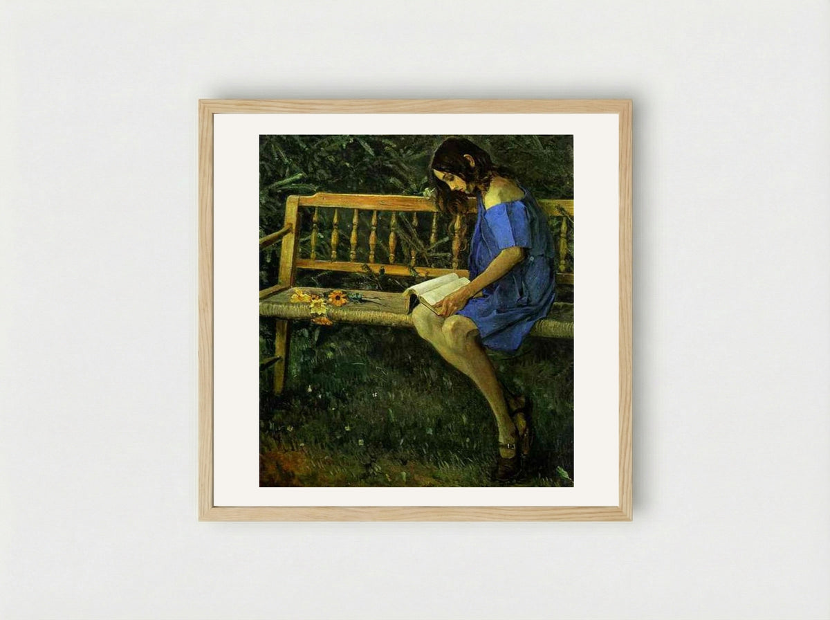 Portrait of Natasha Nesterova (On a Garden Bench) - Mikhail Nesterov - Framed Print Wood