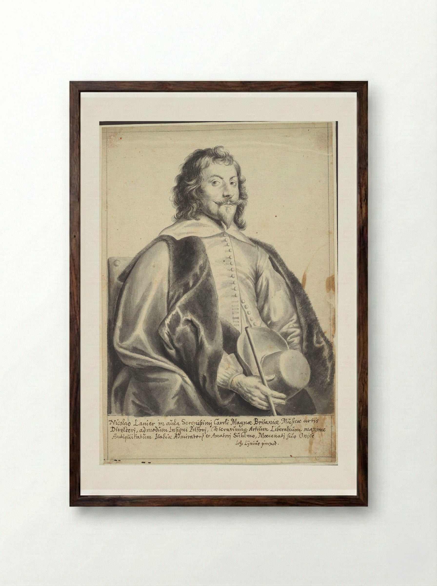 Portrait of Nicholas Lanier - Jan Lievens - Framed Print Dark Wood