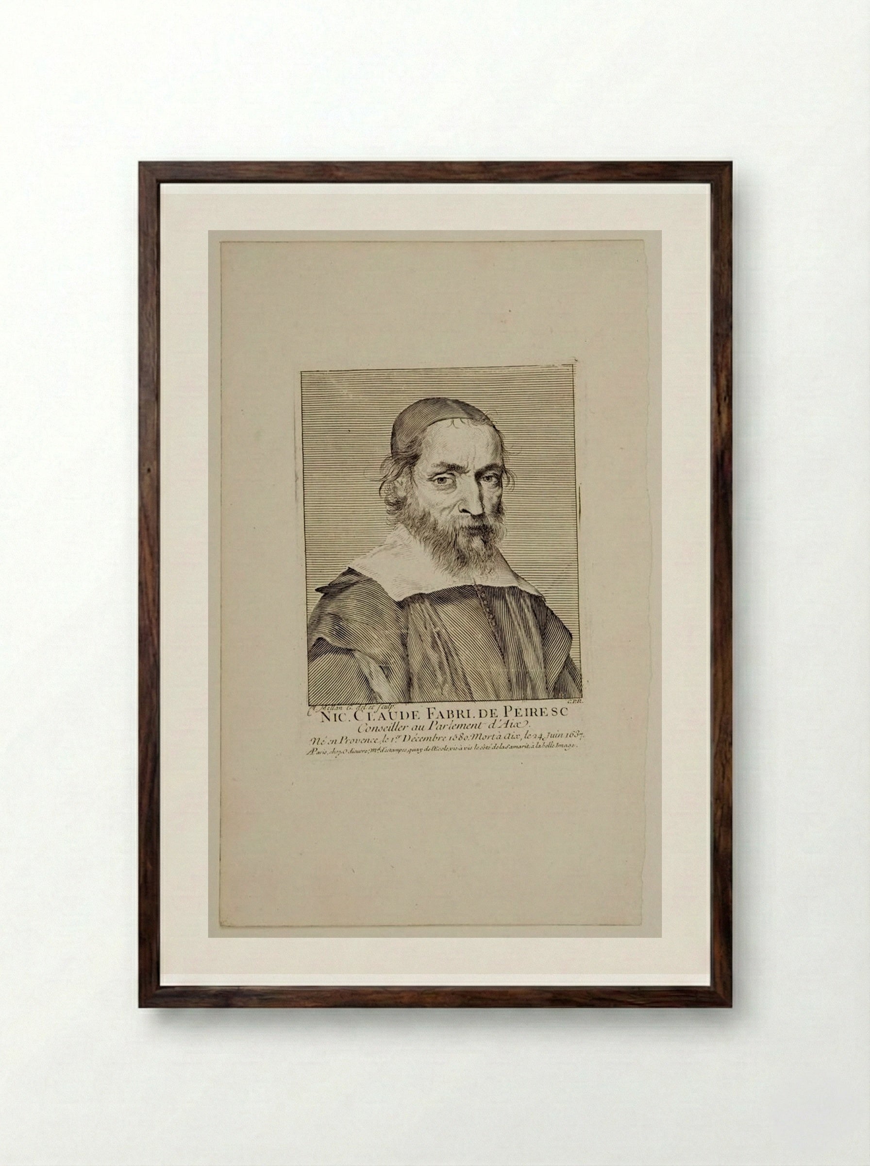 Portrait of Nicolas-Claude Fabri de Peiresc - Claude Mellan - Framed Print Dark Wood