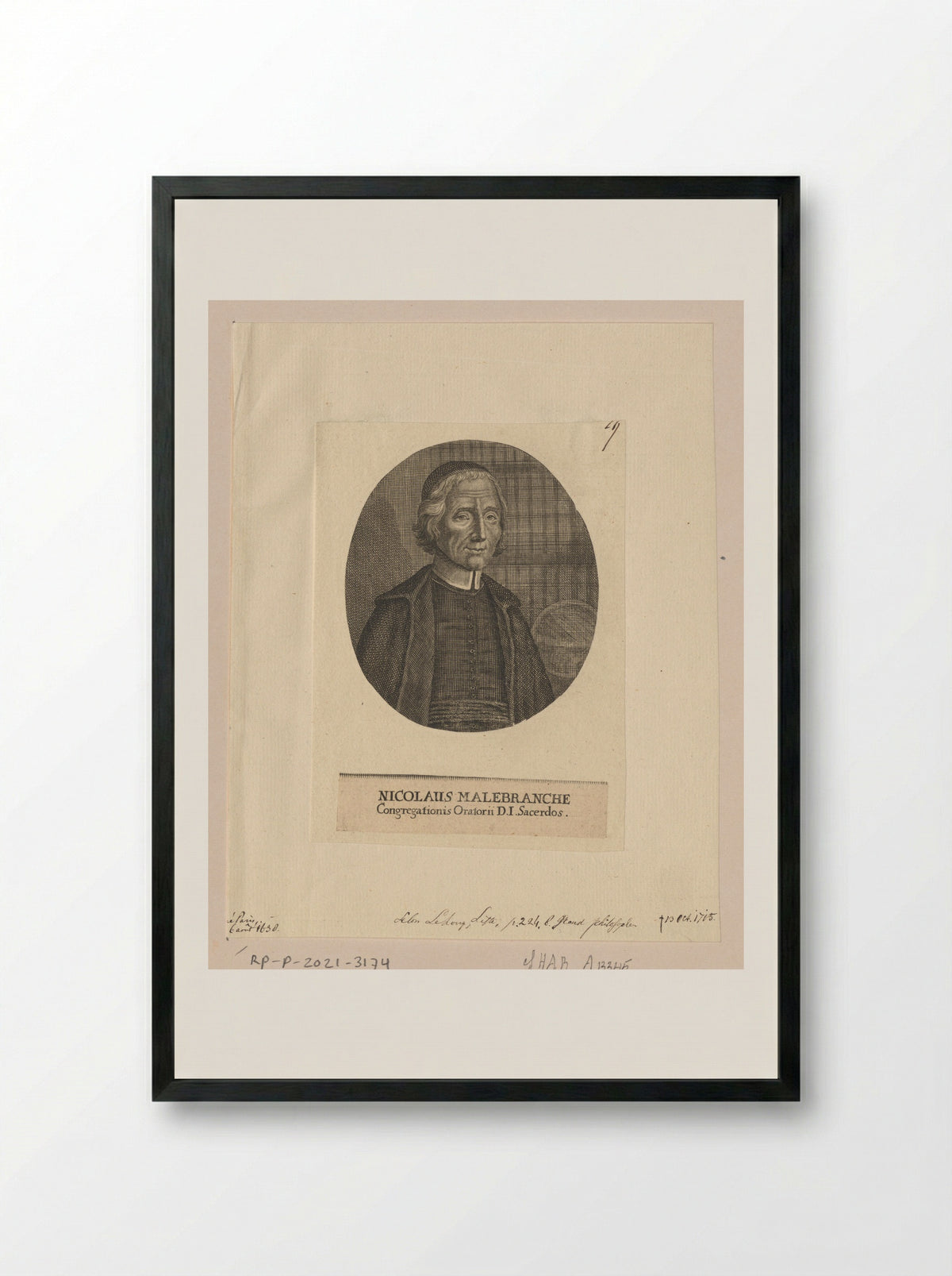 Portrait of Nicolas Malebranche - Jodocus Egidius Krauss - Framed Print Black