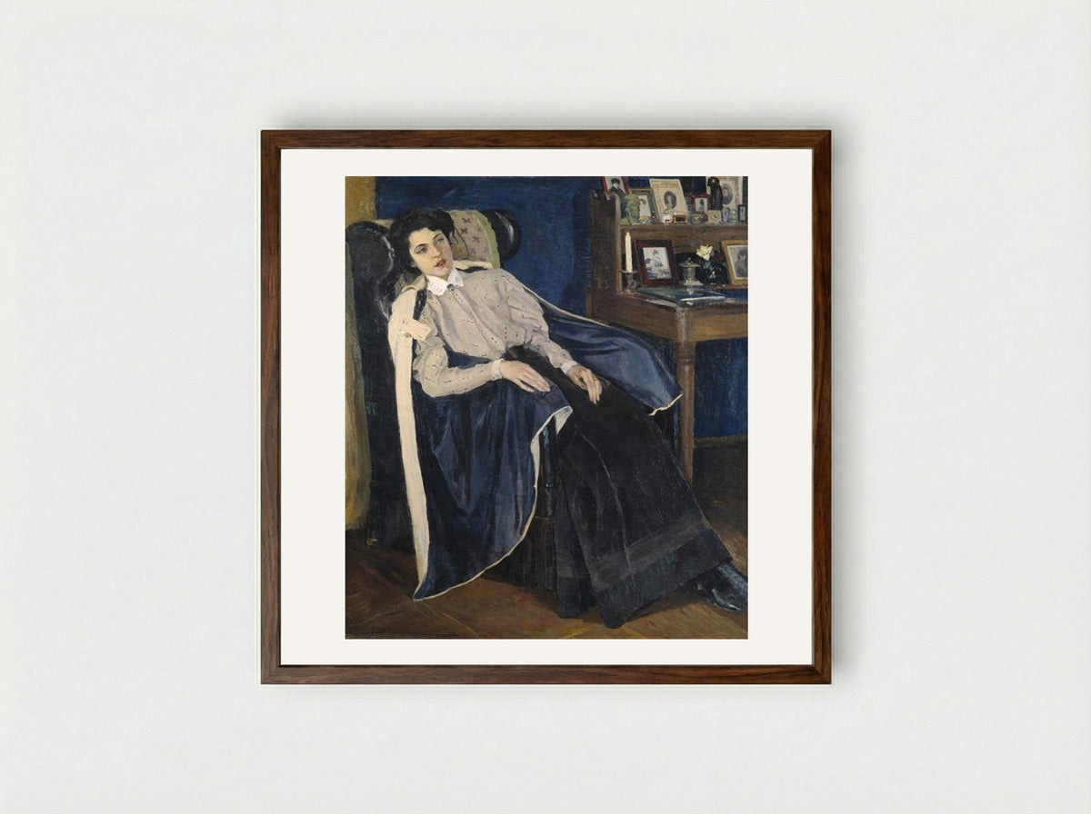 Portrait of O. M. Nesterova, the artist's daughter - Mikhail Nesterov - Framed Print Dark Wood