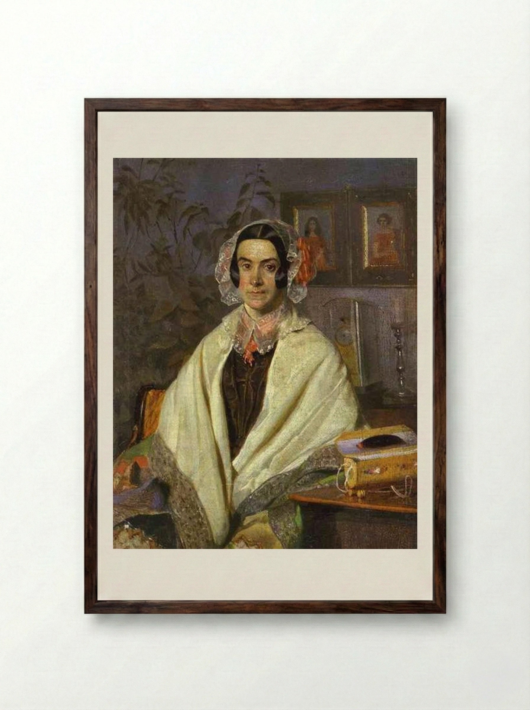 Portrait of O. P. Zhdanovich - Pavel Fedotov - Framed Print Dark Wood