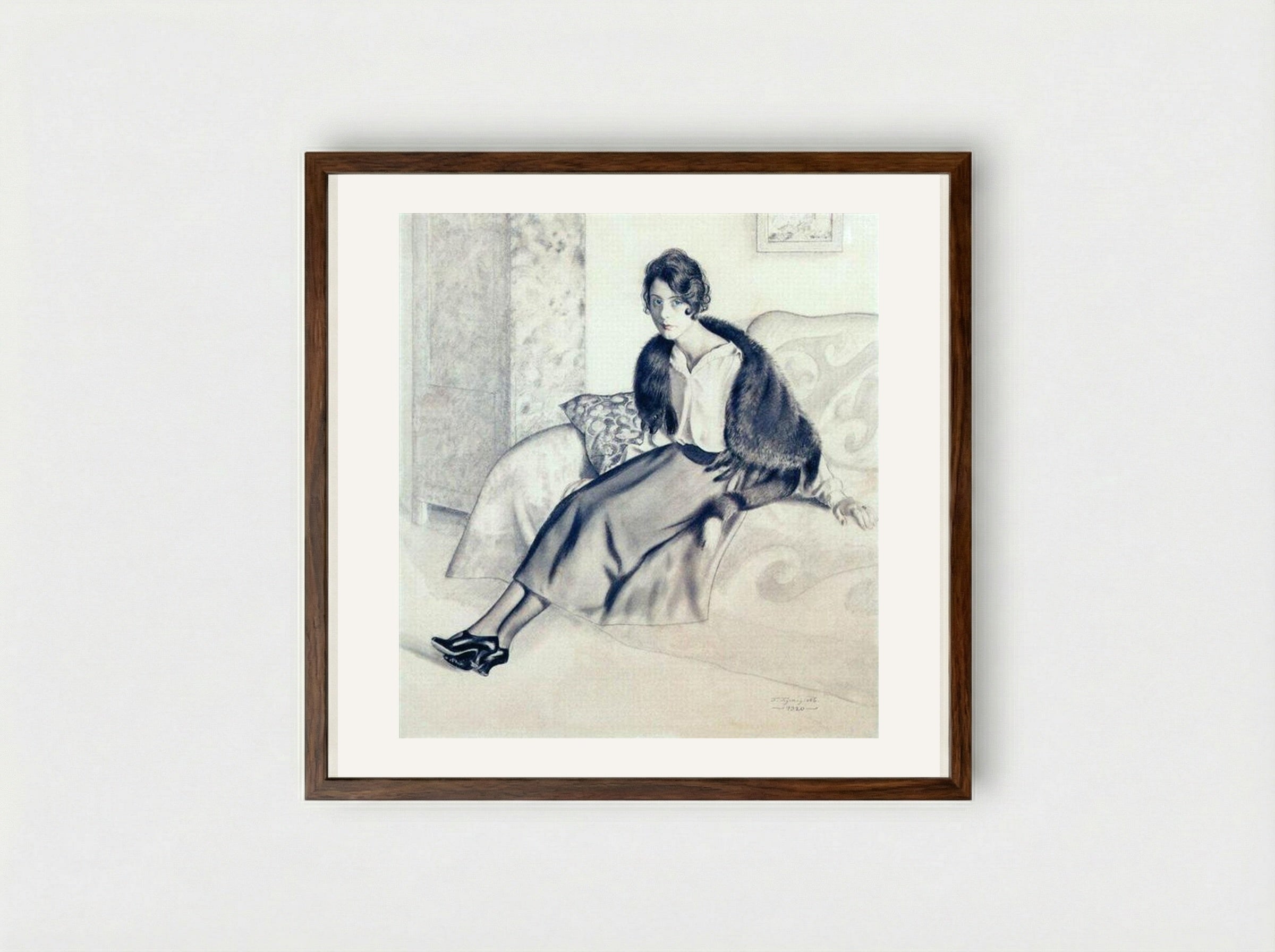 Portrait of O.P. Myasoedova - Boris Kustodiev - Framed Print Dark Wood