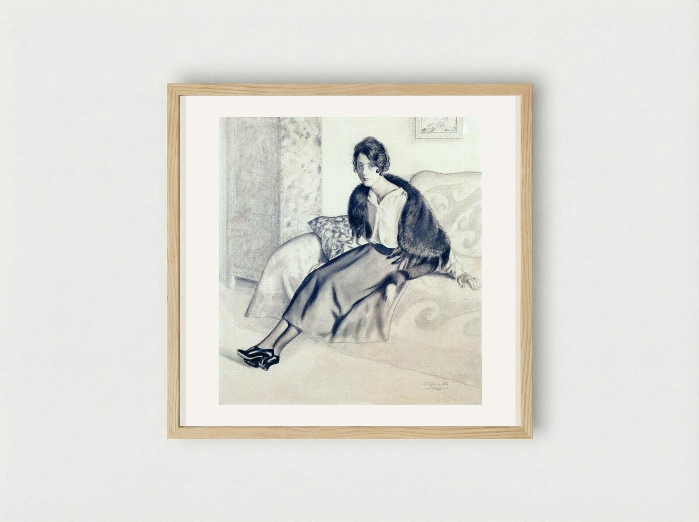 Portrait of O.P. Myasoedova - Boris Kustodiev - Framed Print Wood