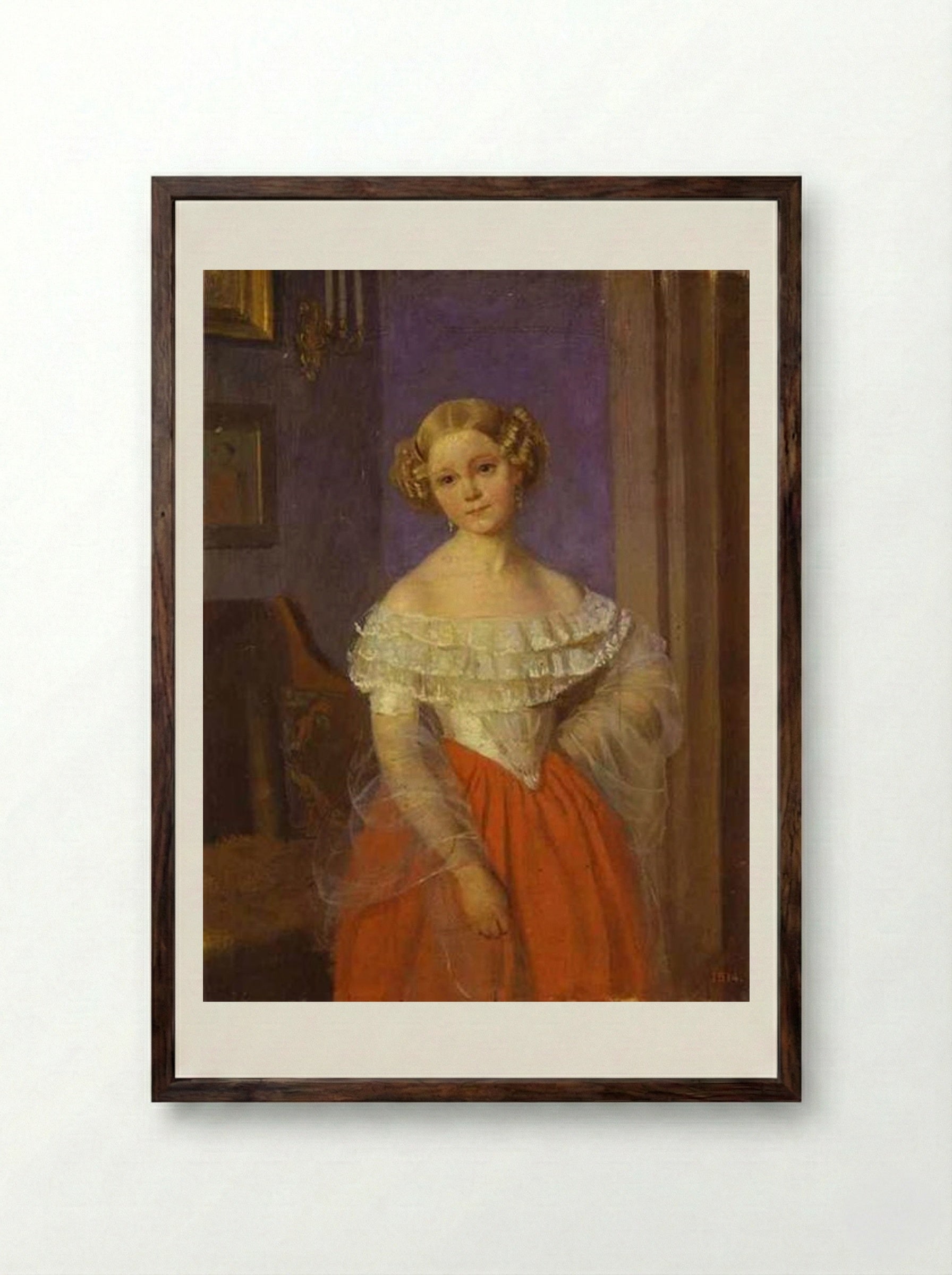 Portrait of Olga Ivanovna Demonkala - Pavel Fedotov - Framed Print Dark Wood