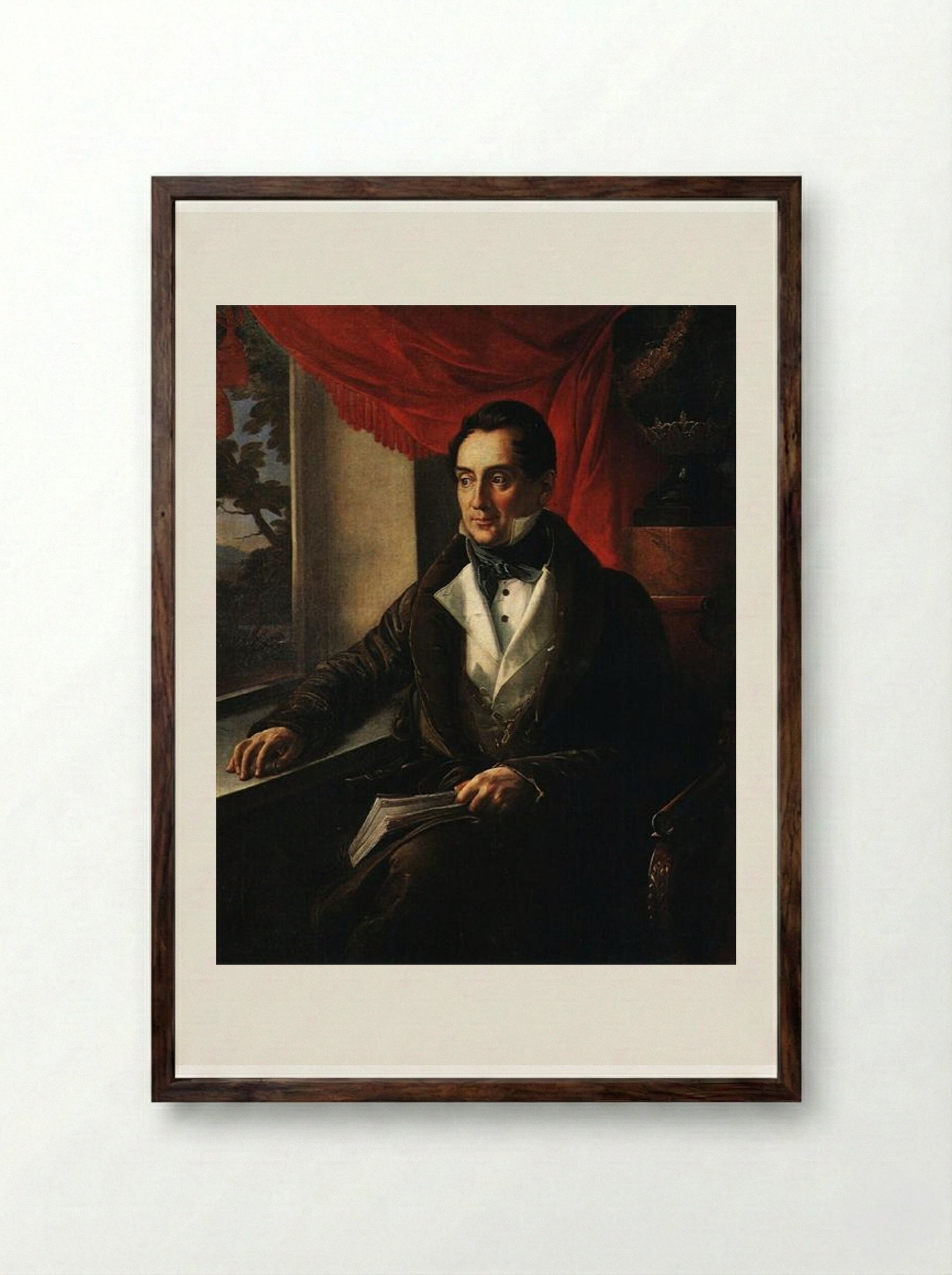 Portrait of P. N. Zubov - Vasily Tropinin - Framed Print Dark Wood