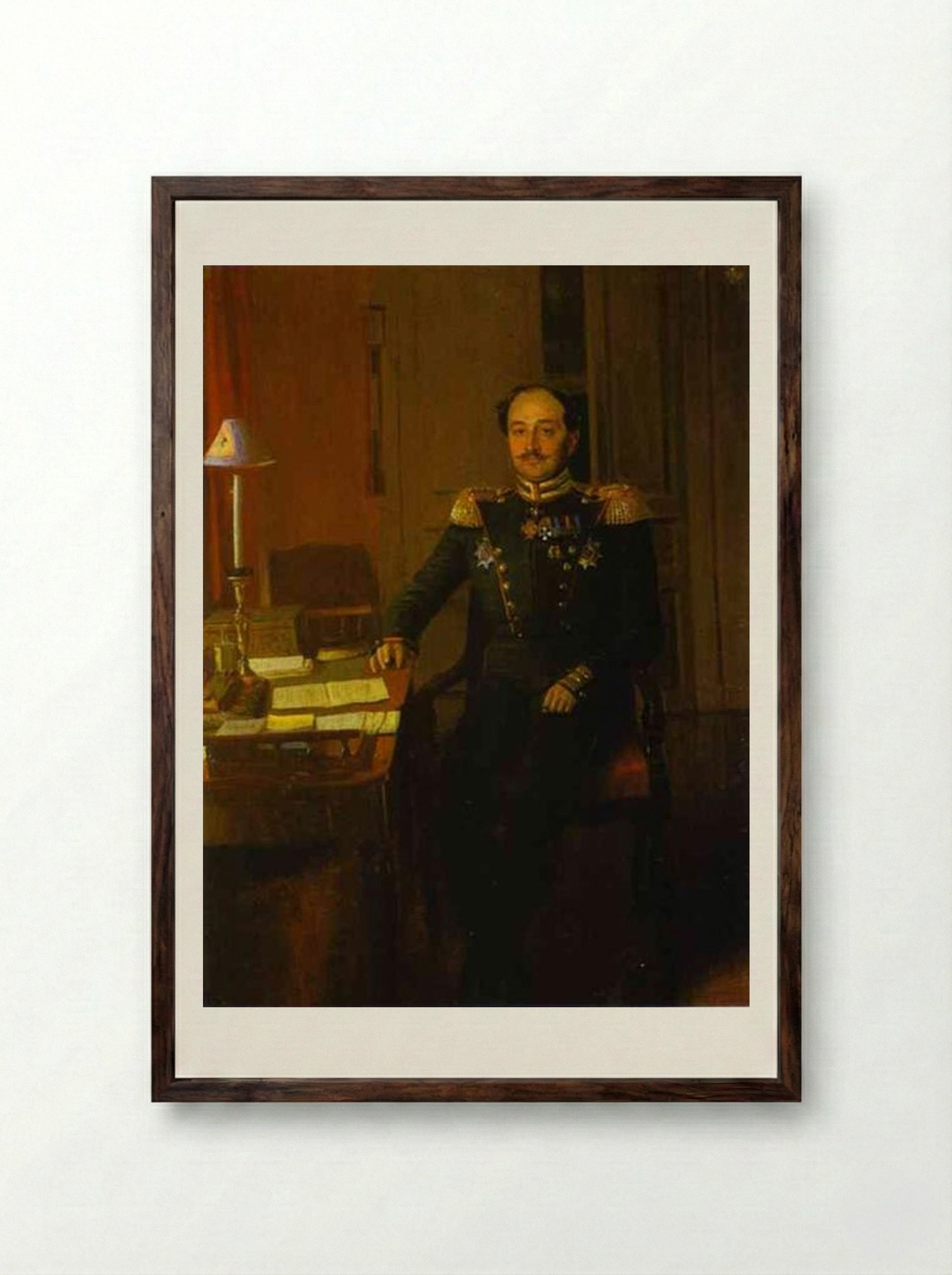 Portrait of P. P. Zhdanovich - Pavel Fedotov - Framed Print Dark Wood