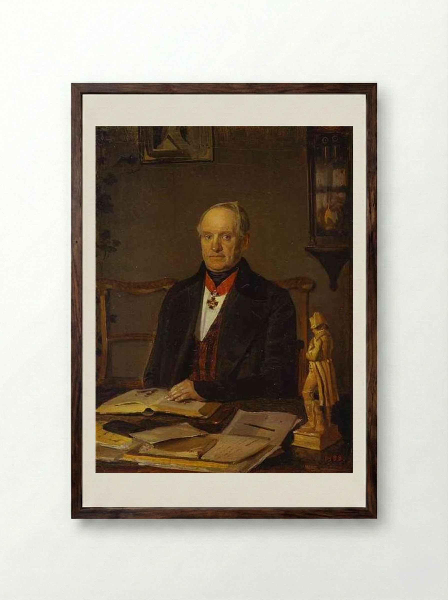 Portrait of P. V. Zhdanovich - Pavel Fedotov - Framed Print Dark Wood