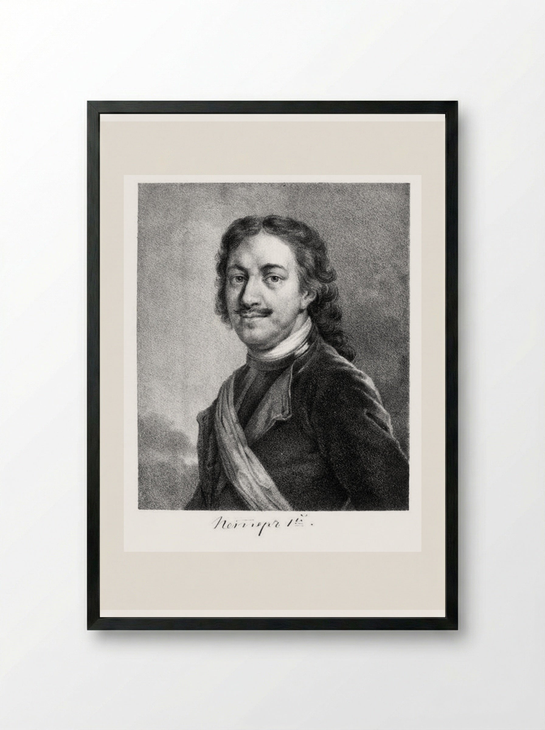 Portrait of Peter I - Alexey Venetsianov - Framed Print Black