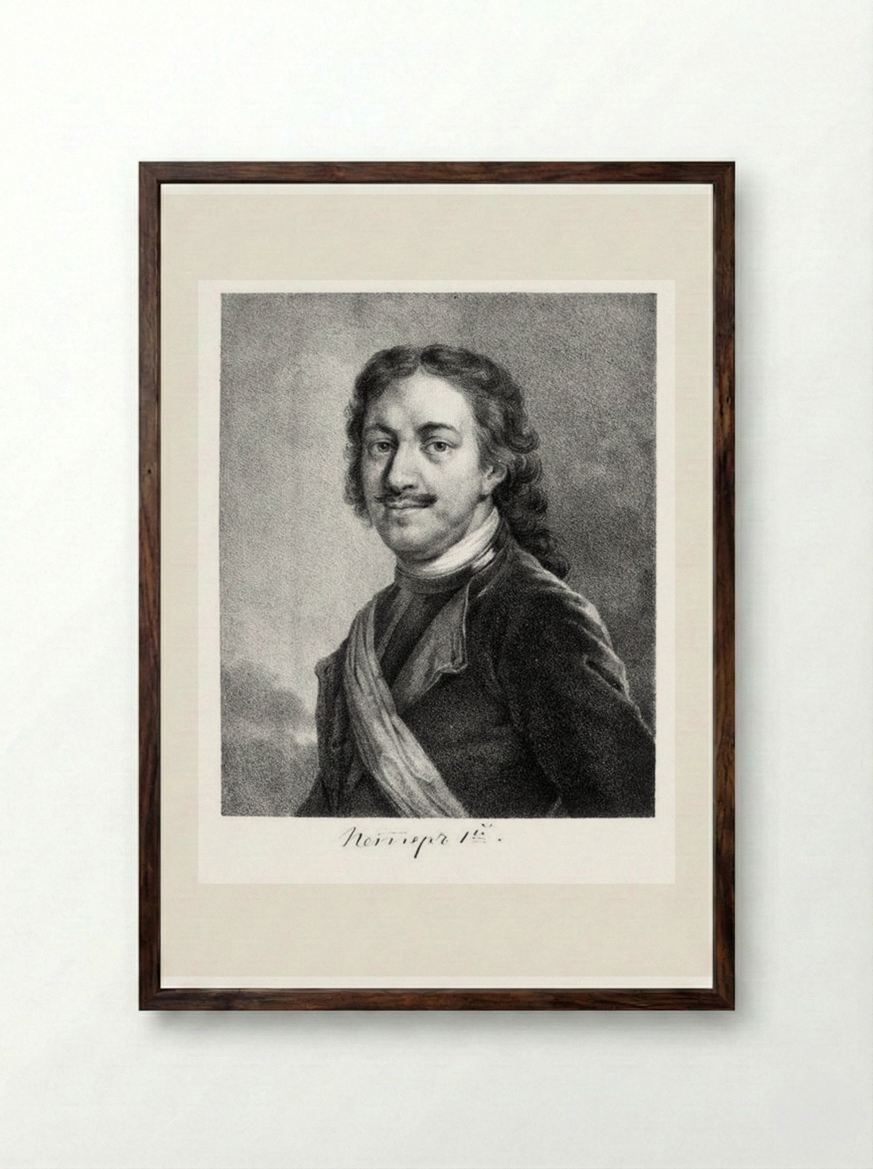Portrait of Peter I - Alexey Venetsianov - Framed Print Dark Wood