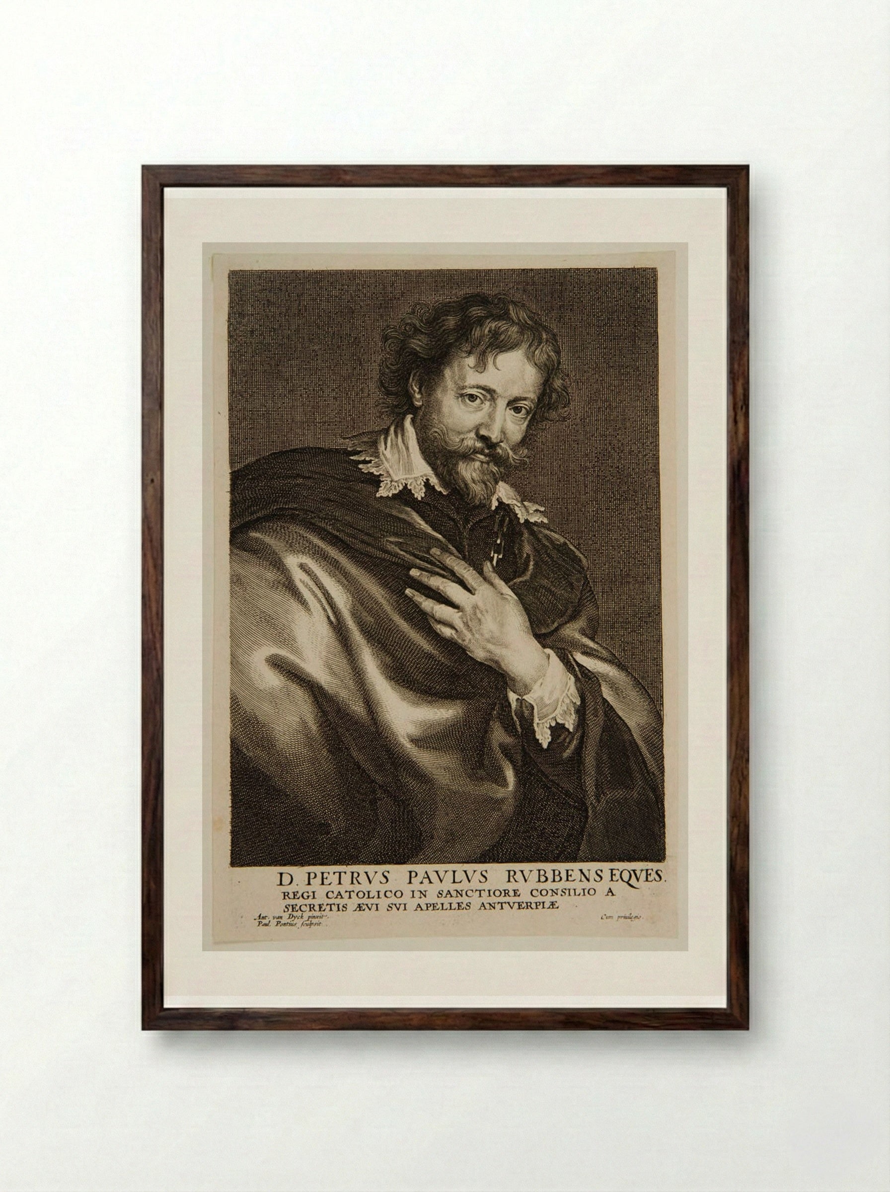 Portrait of Peter Paul Rubens - Paulus Pontius - Framed Print Dark Wood