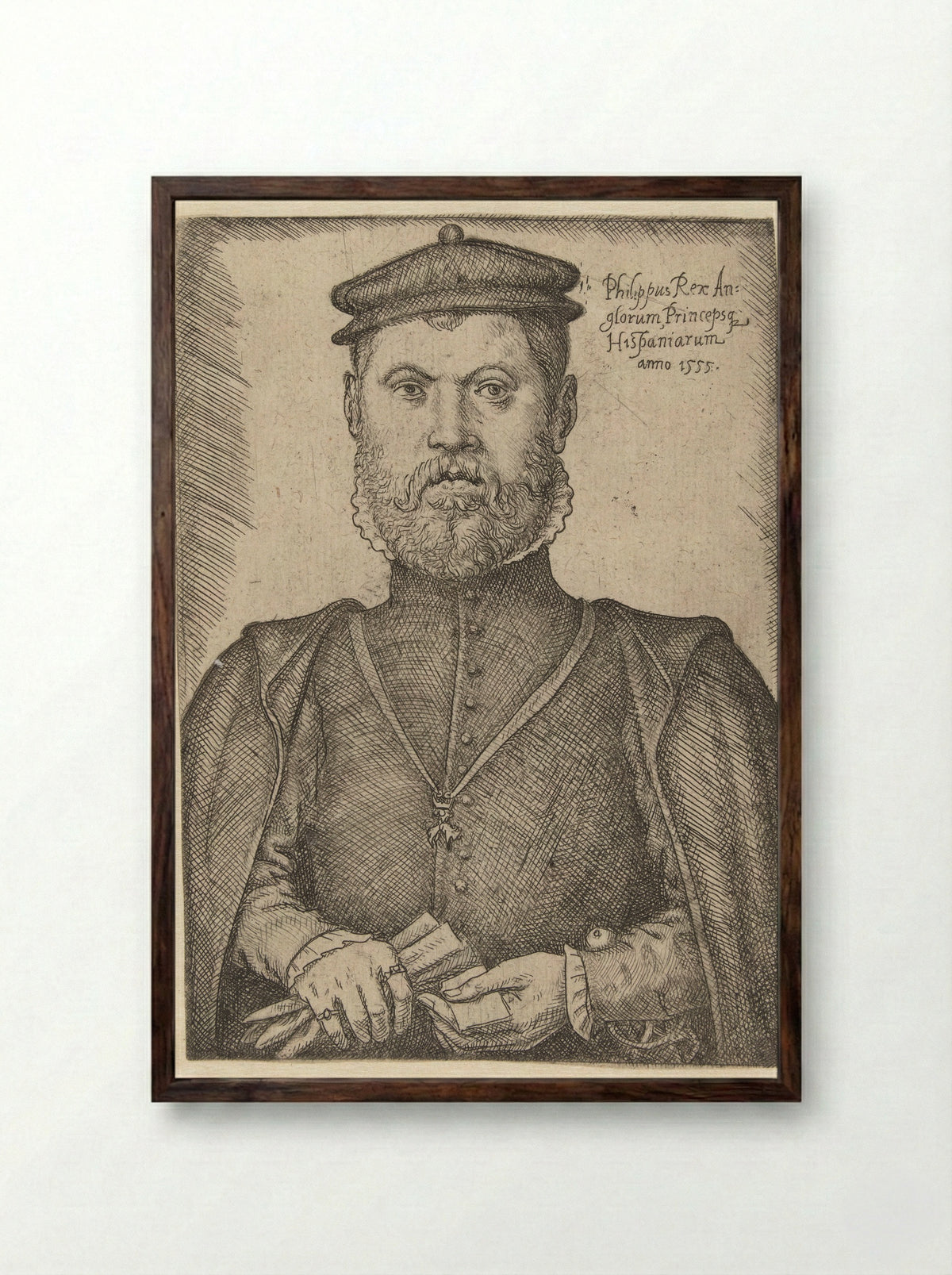 Portrait of Philip II of Spain - Jan Cornelisz. Vermeyen - Framed Print Dark Wood