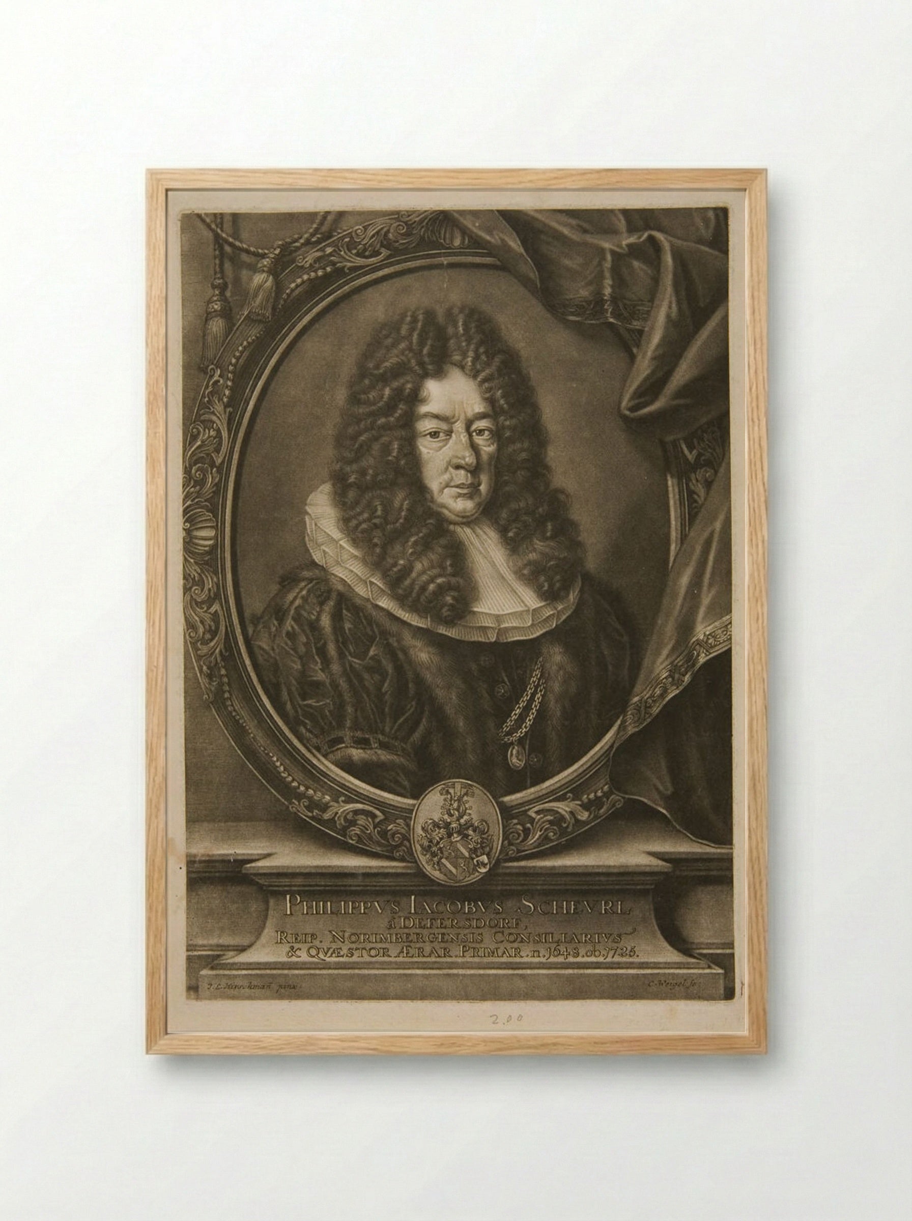 Portrait of Philipp Jacob Scheurl - Christoph Weigel - Framed Print Wood