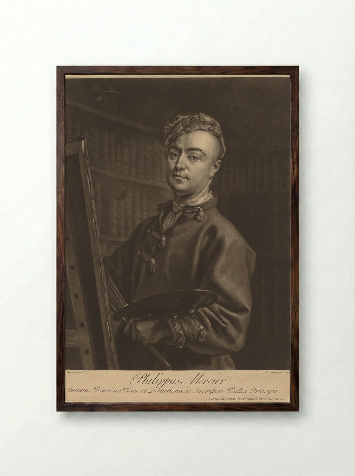 Portrait of Philippe Mercier - John Faber the Younger - Framed Print Dark Wood