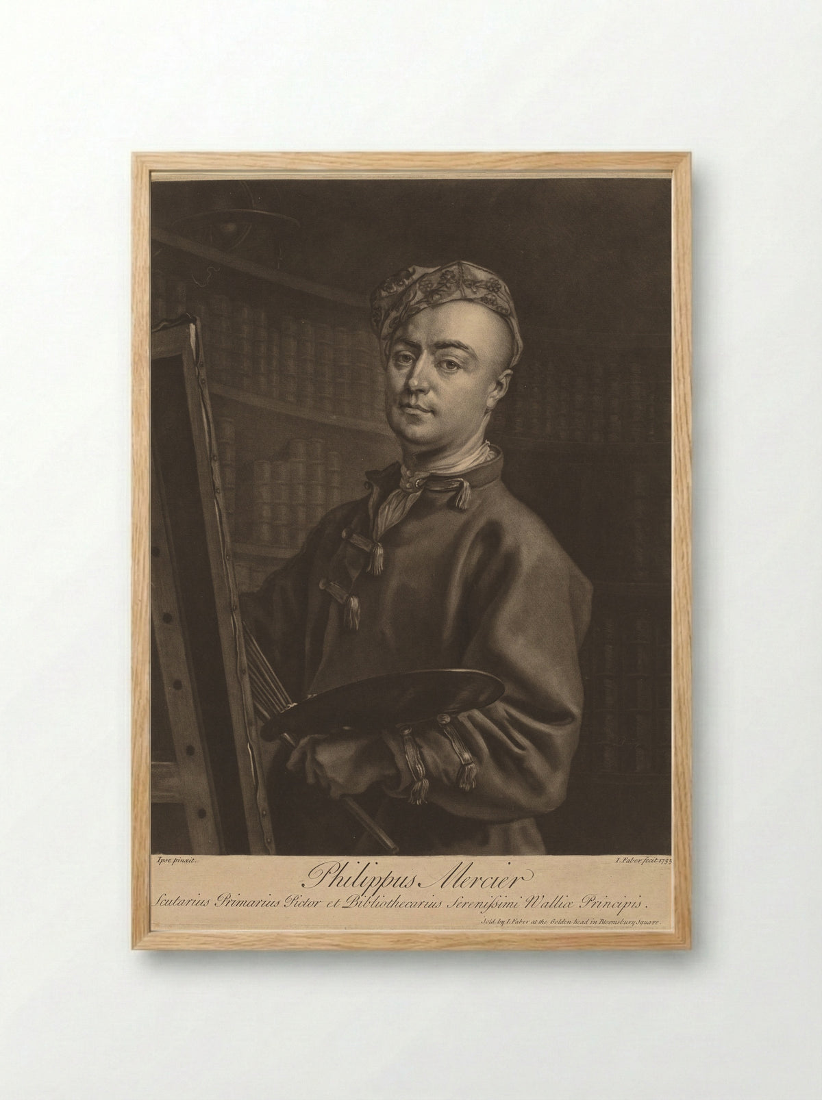 Portrait of Philippe Mercier - John Faber the Younger - Framed Print Wood