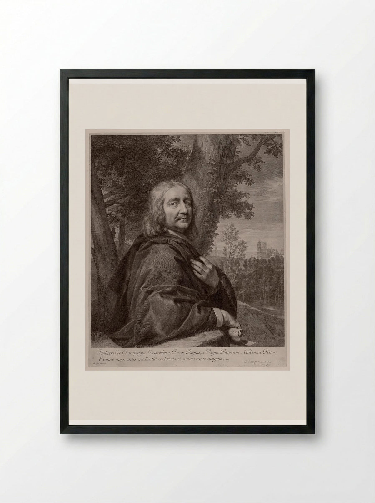 Portrait of Philippe de Champaigne - Gérard Edelinck - Framed Print Black