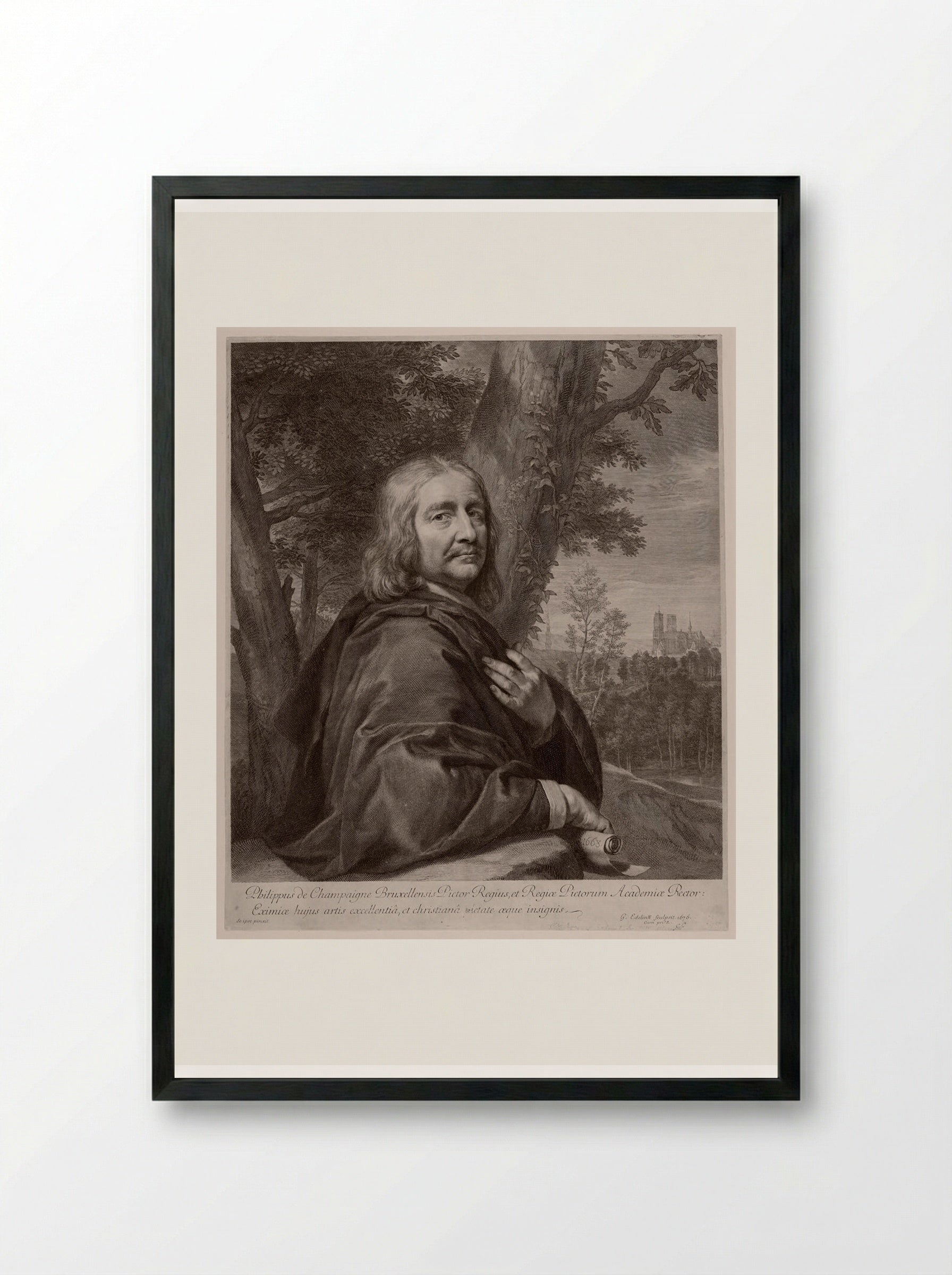 Portrait of Philippe de Champaigne - Gérard Edelinck - Framed Print Black