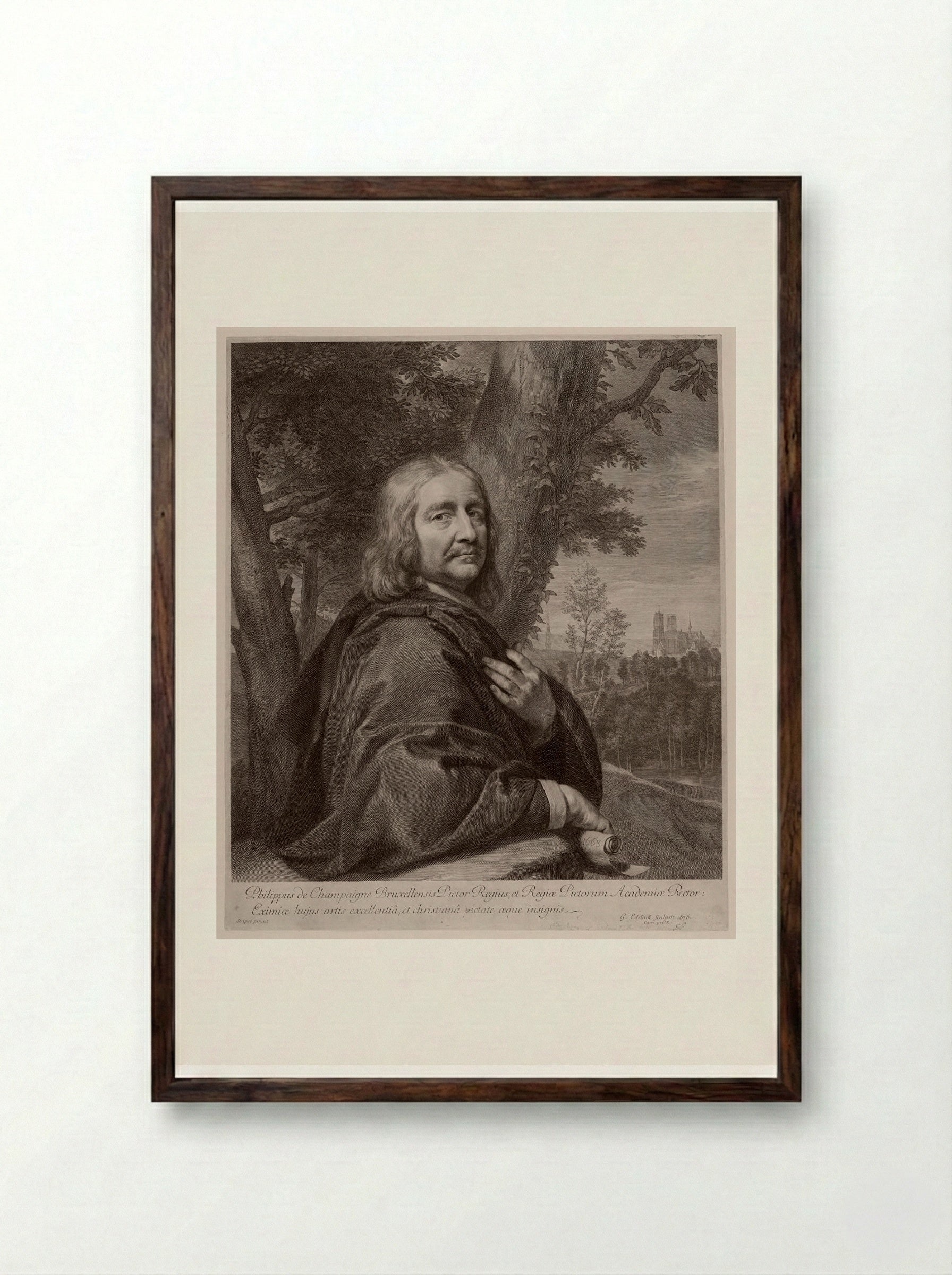 Portrait of Philippe de Champaigne - Gérard Edelinck - Framed Print Dark Wood
