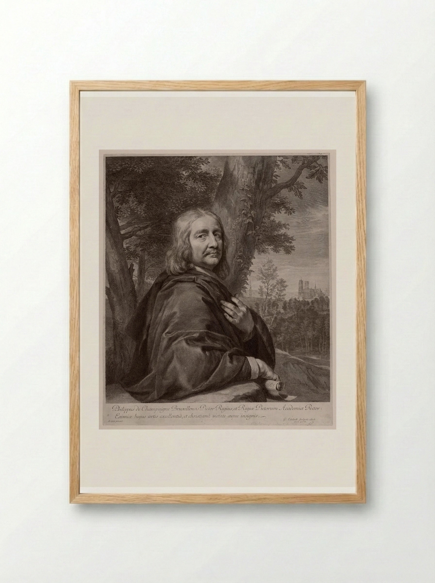 Portrait of Philippe de Champaigne - Gérard Edelinck - Framed Print Wood